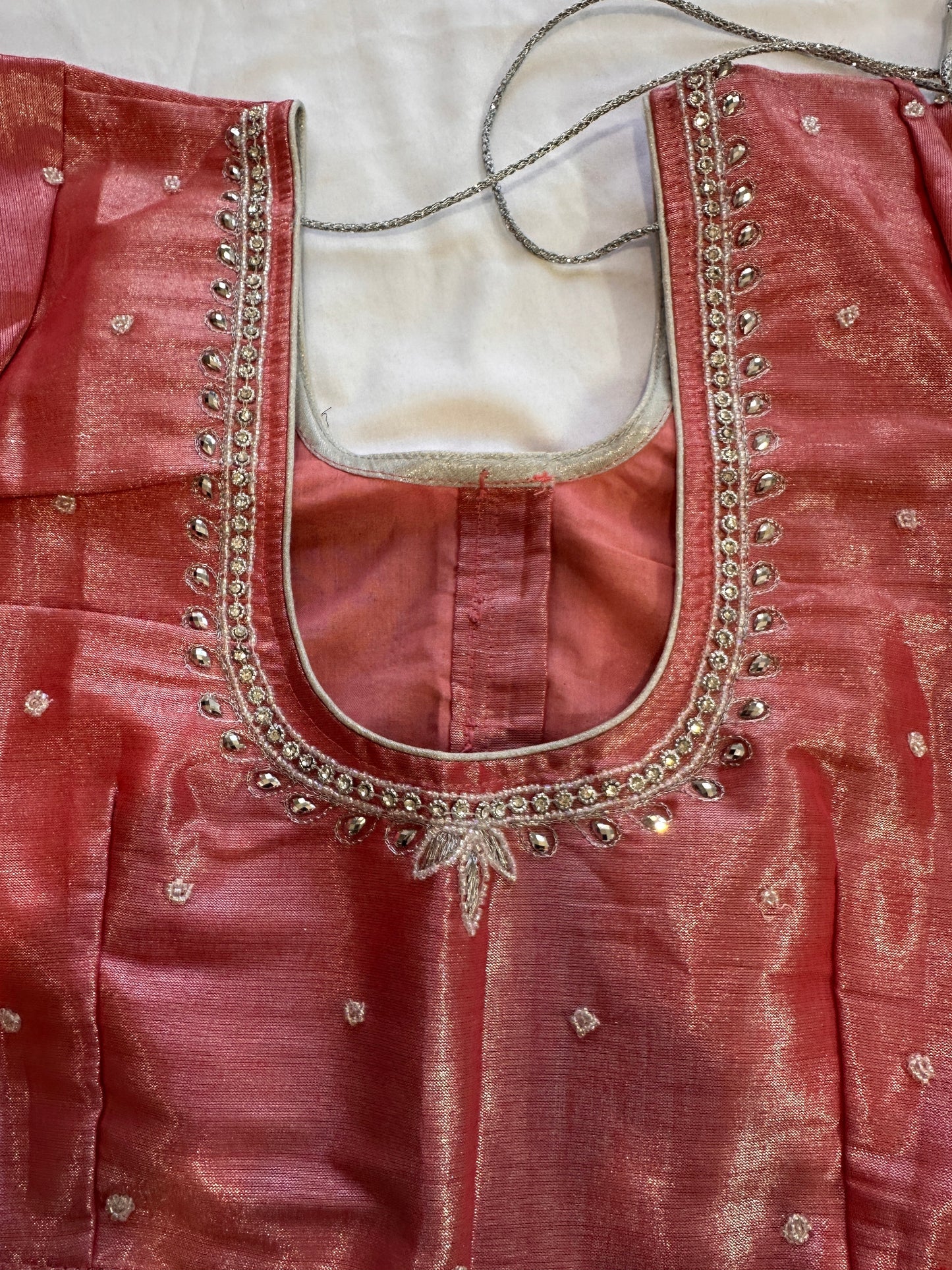 Pink Silver Maggam work blouse