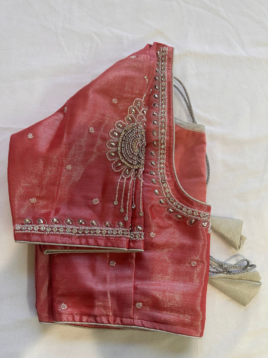 Pink Silver Maggam work blouse