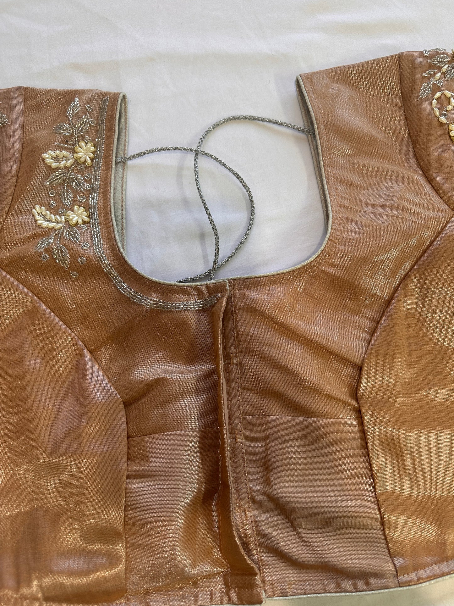 Brown Tissue Silver Maggam work blouse
