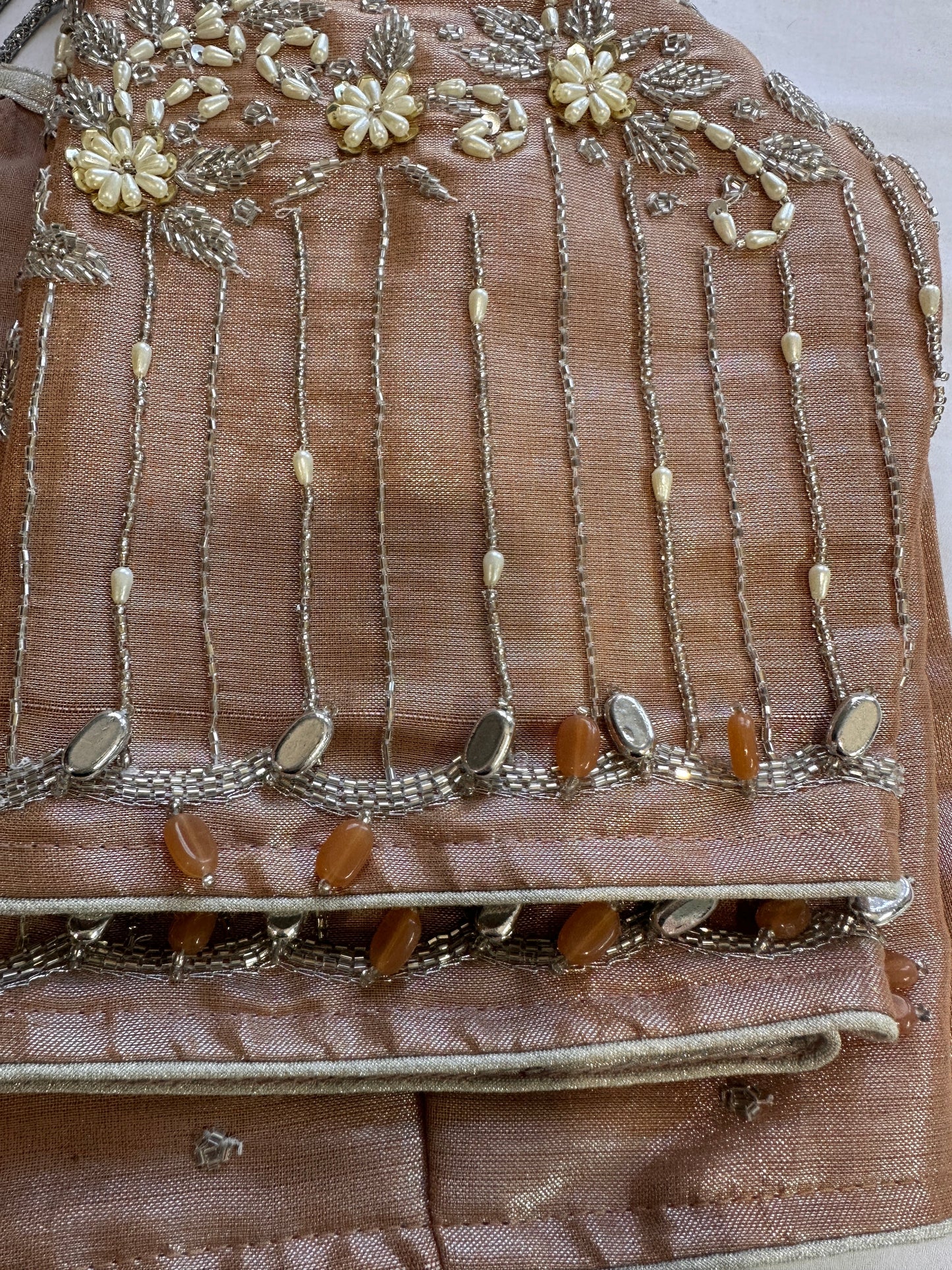 Brown Tissue Silver Maggam work blouse