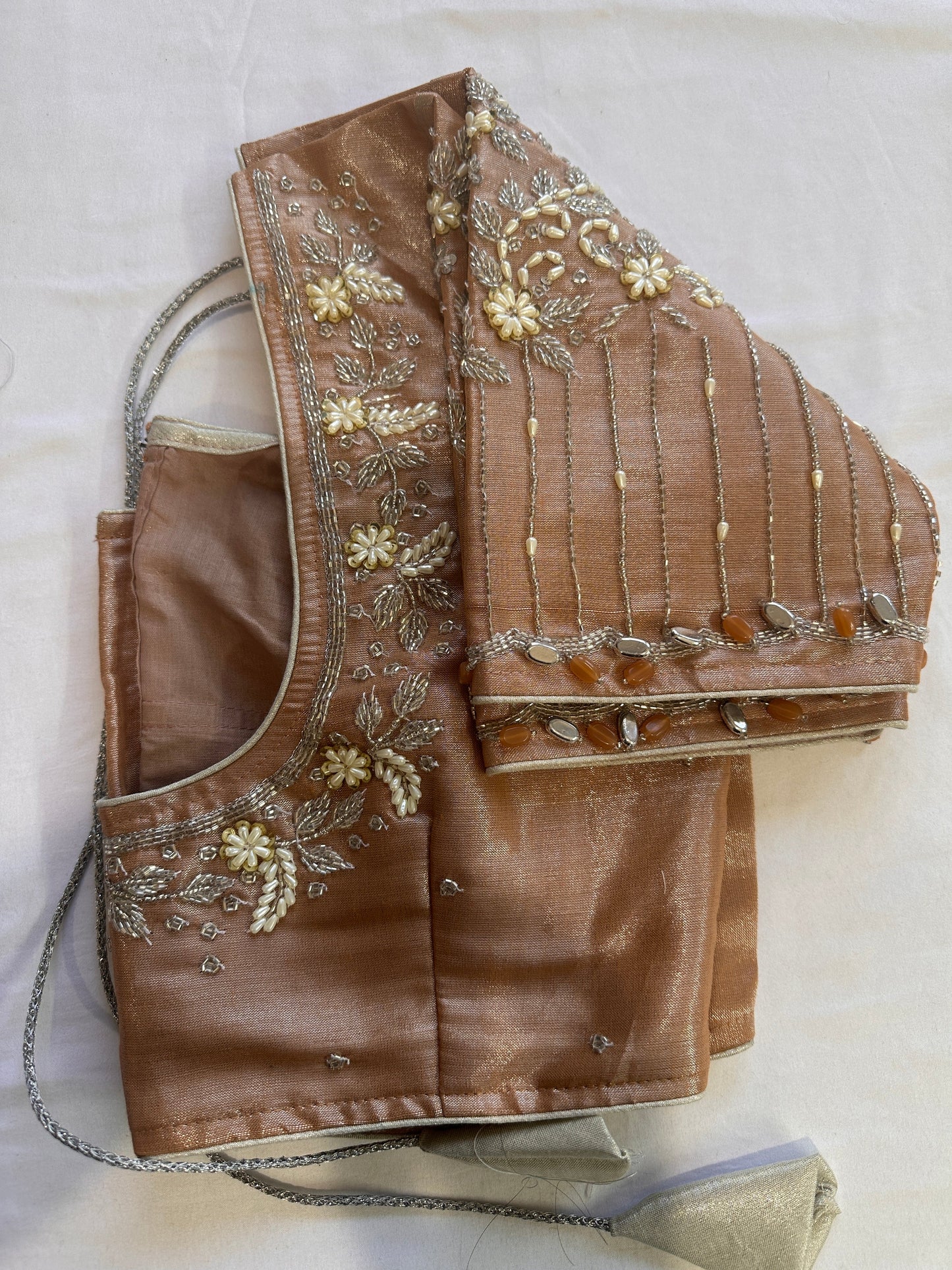 Brown Tissue Silver Maggam work blouse