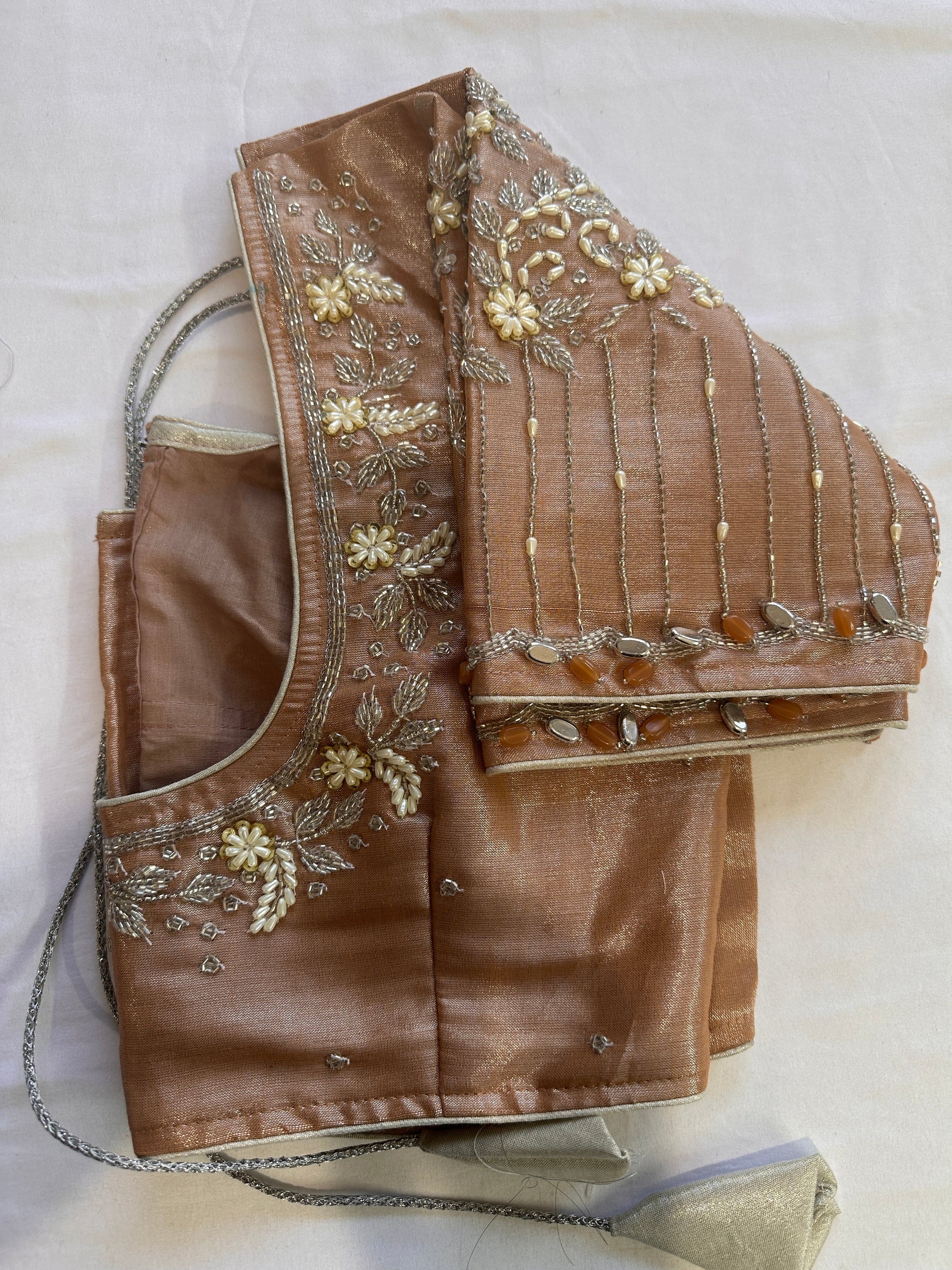 Brown Tissue Silver Maggam work blouse
