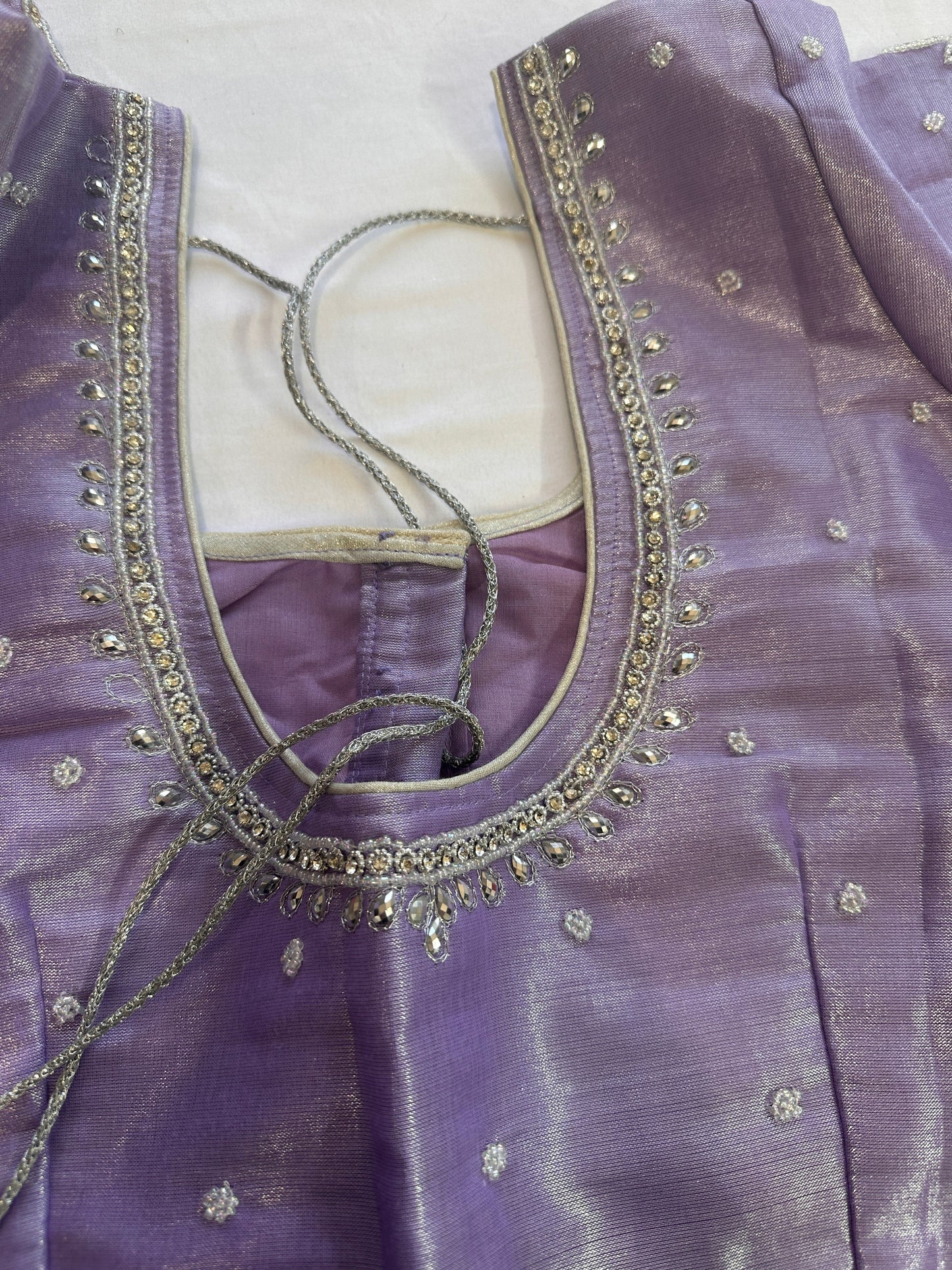 Lavender Purple Silver Maggam work blouse