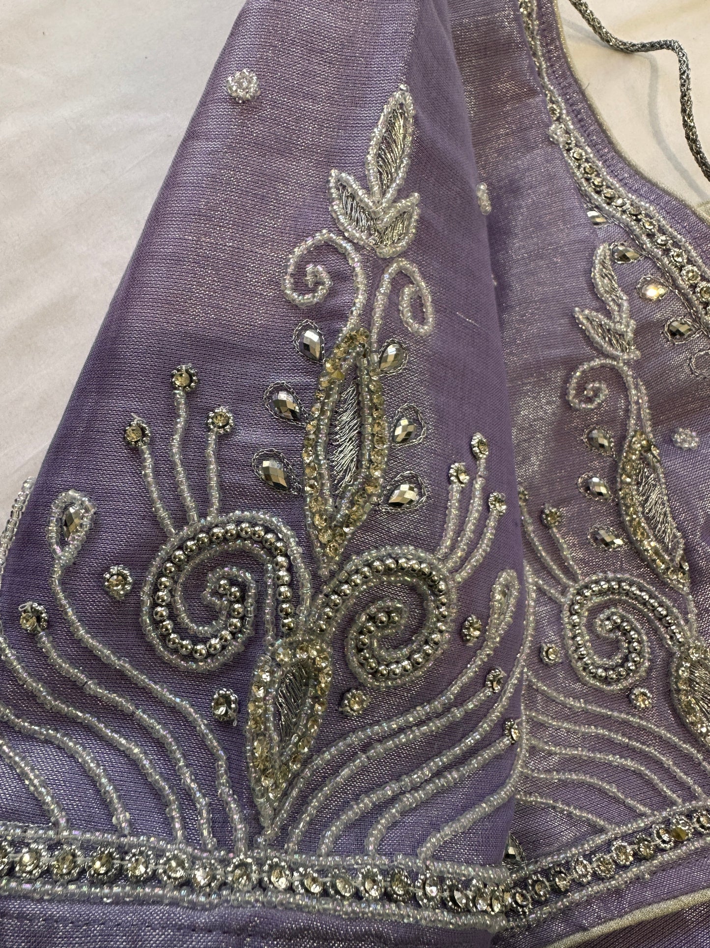 Lavender Purple Silver Maggam work blouse