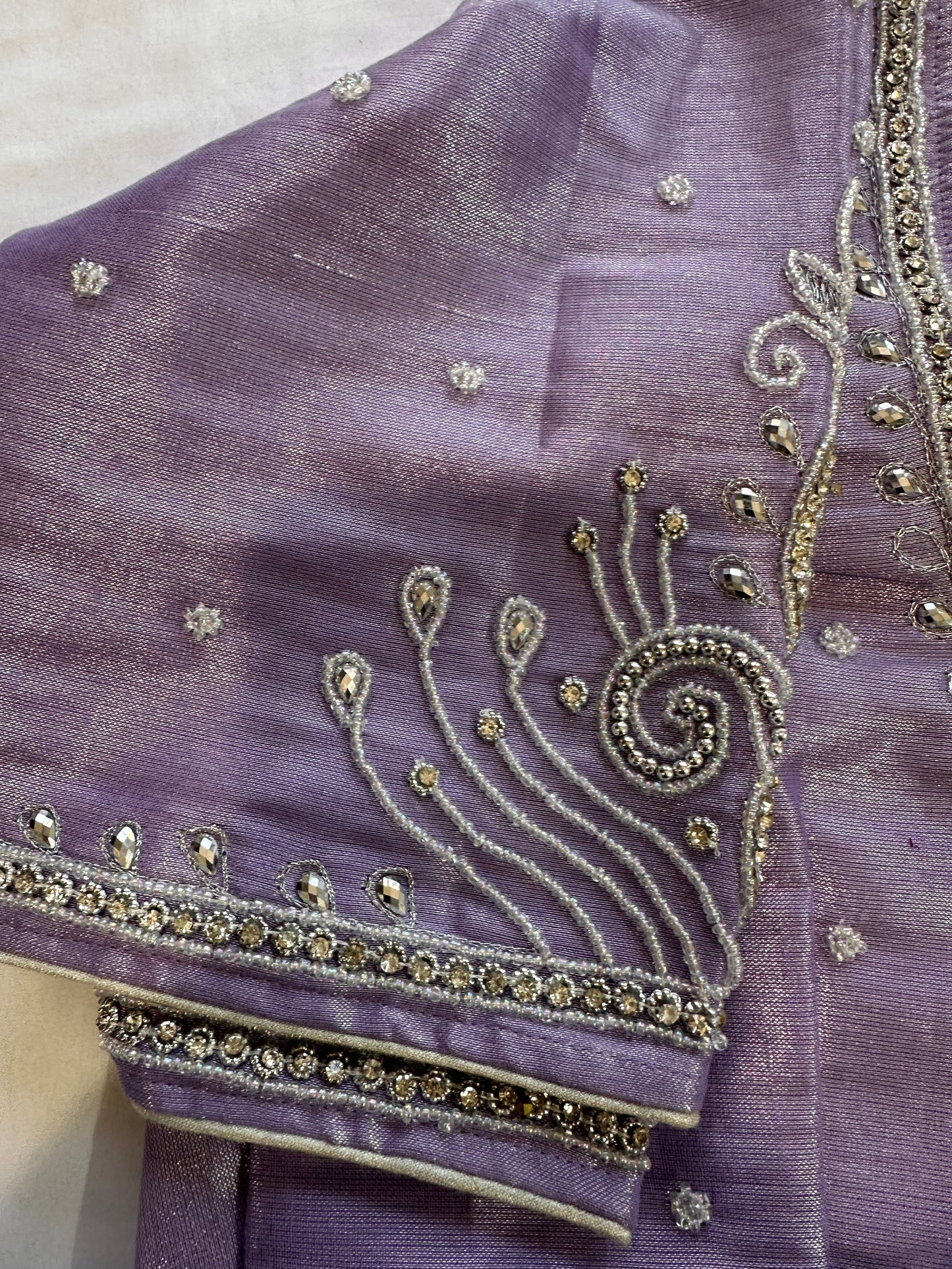 Lavender Purple Silver Maggam work blouse