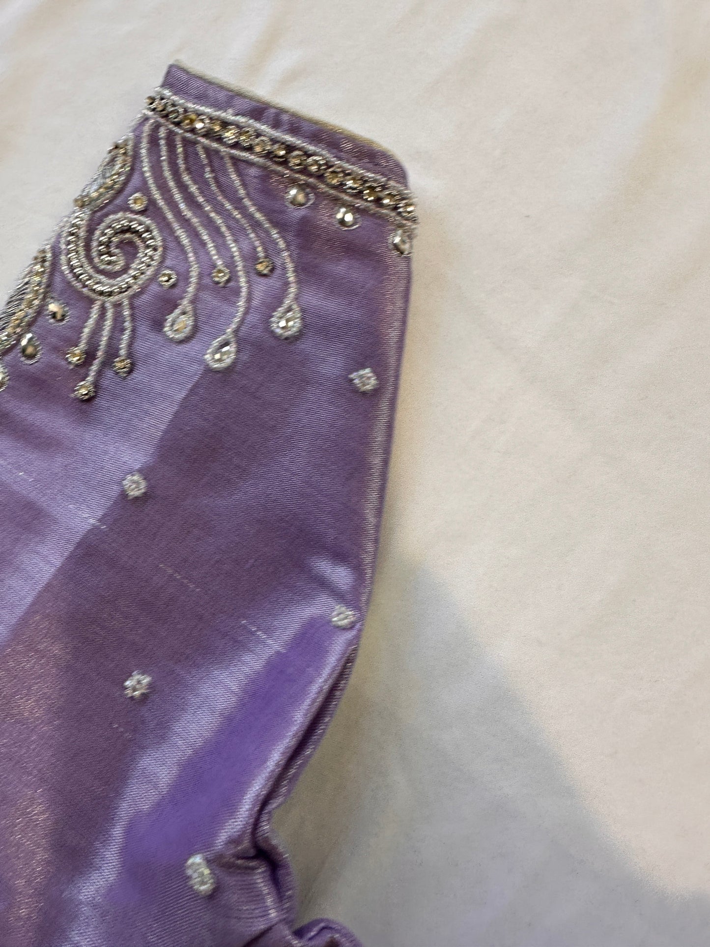 Lavender Purple Silver Maggam work blouse