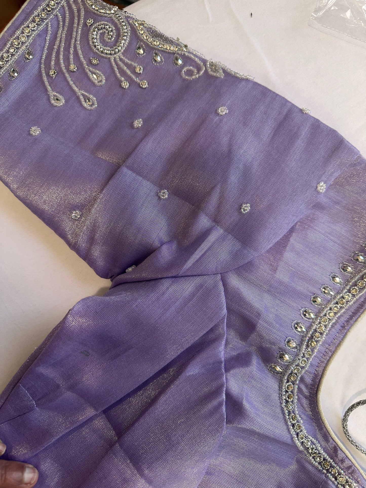 Lavender Purple Silver Maggam work blouse