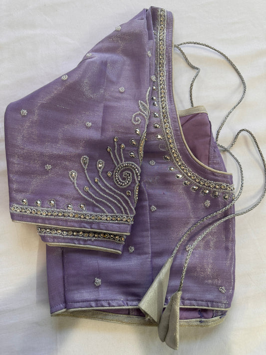 Lavender Purple Silver Maggam work blouse