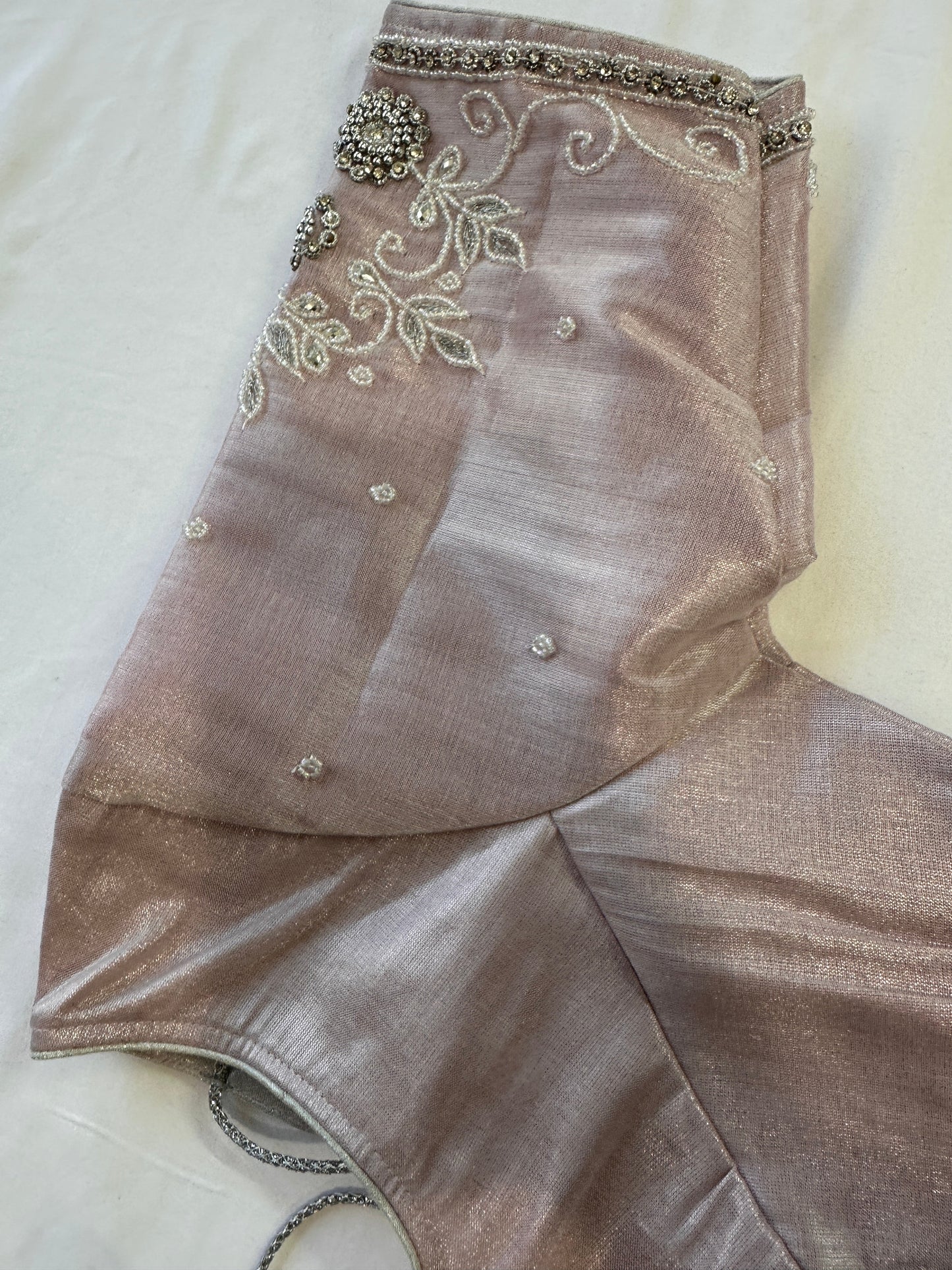 Light Pink Silver Maggam work blouse