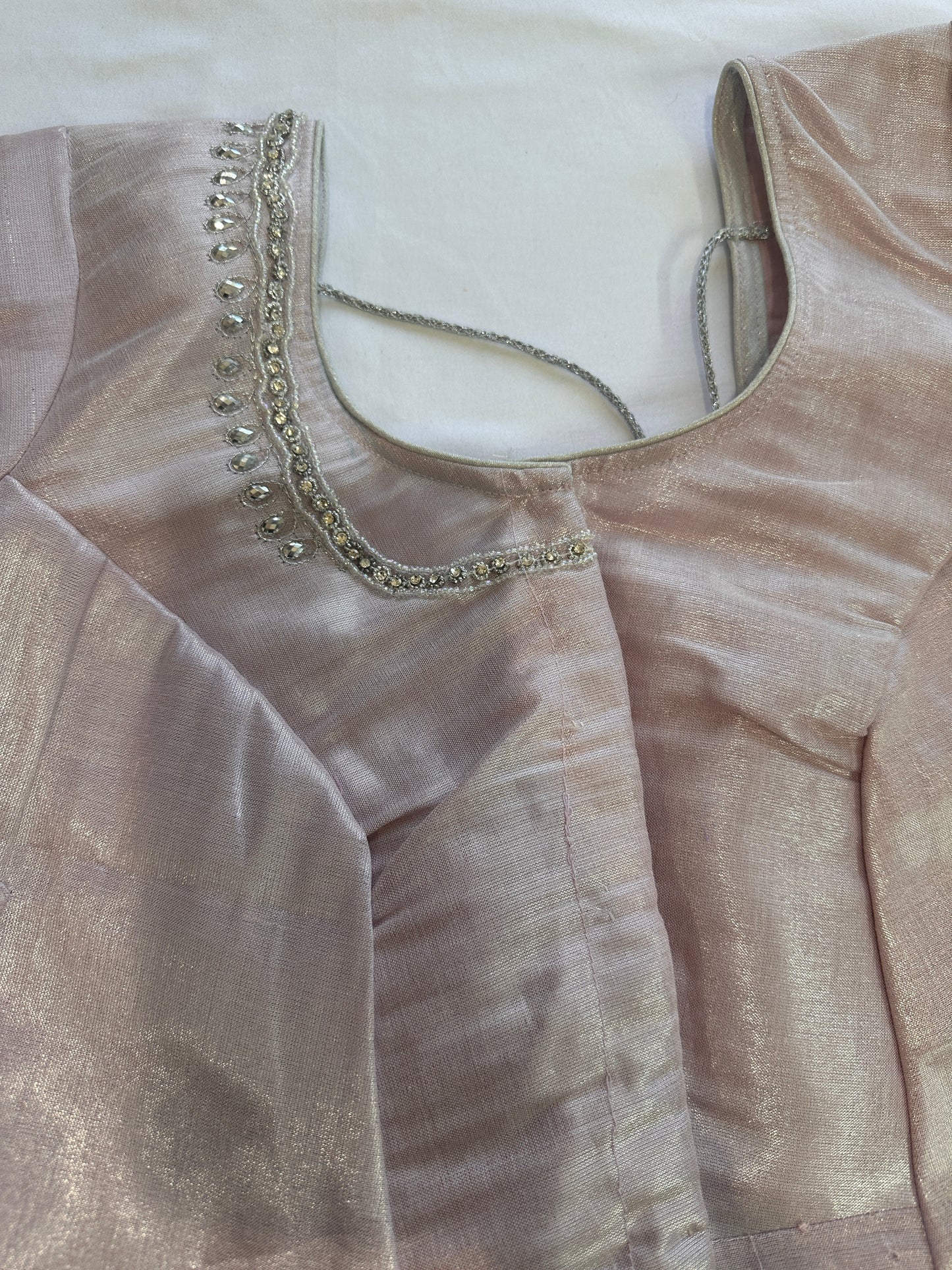 Light Pink Silver Maggam work blouse