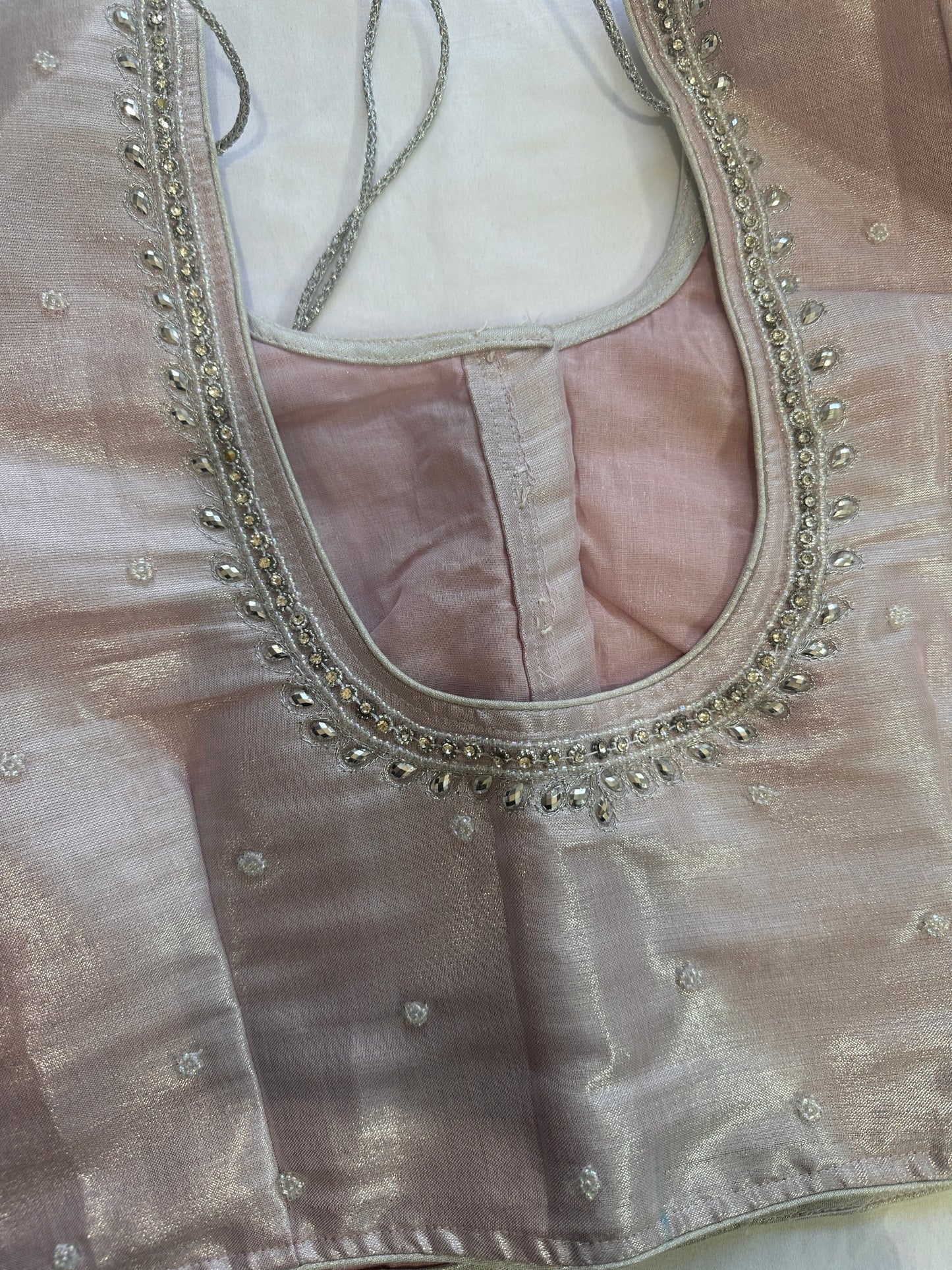 Light Pink Silver Maggam work blouse