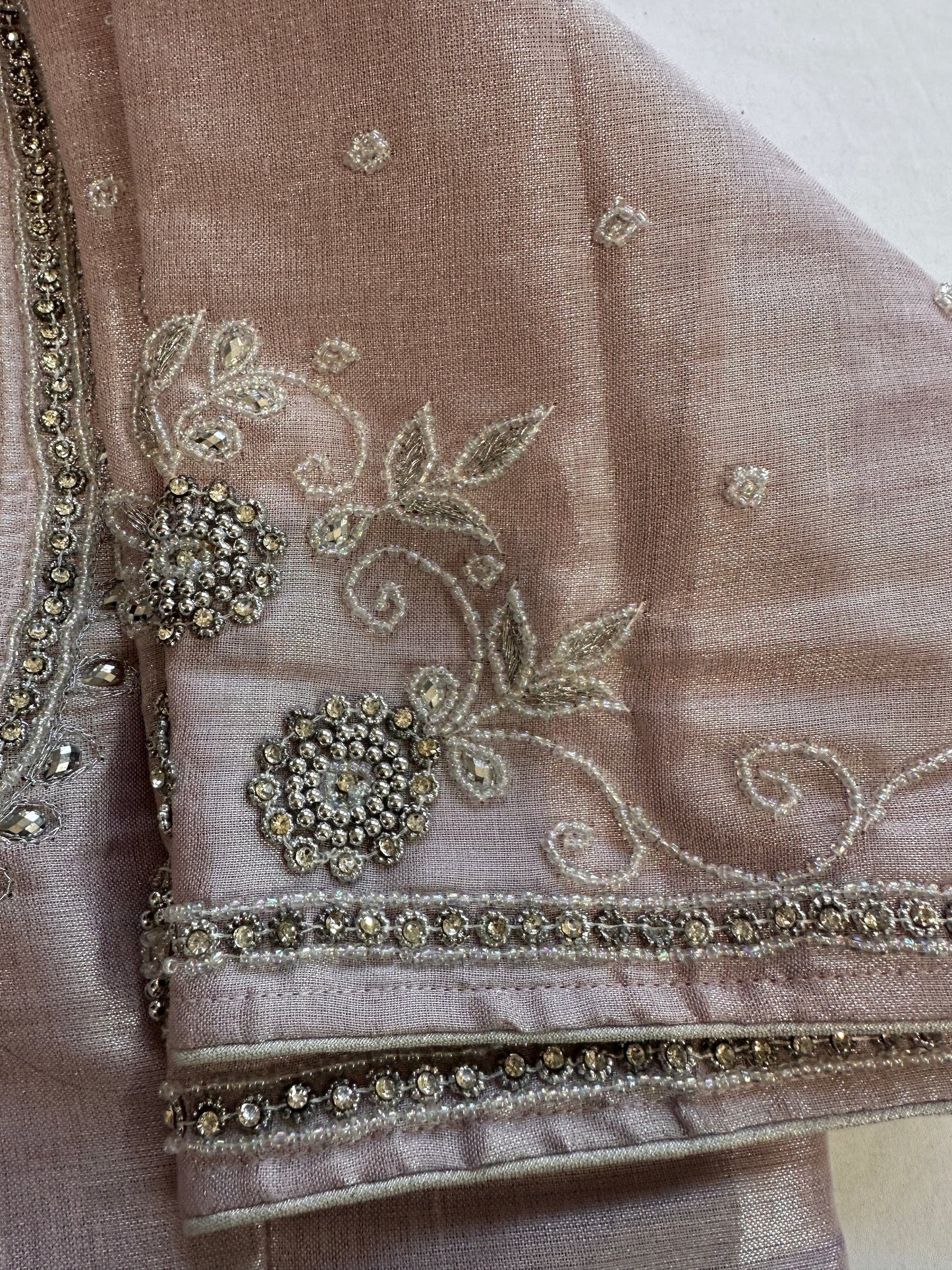Light Pink Silver Maggam work blouse