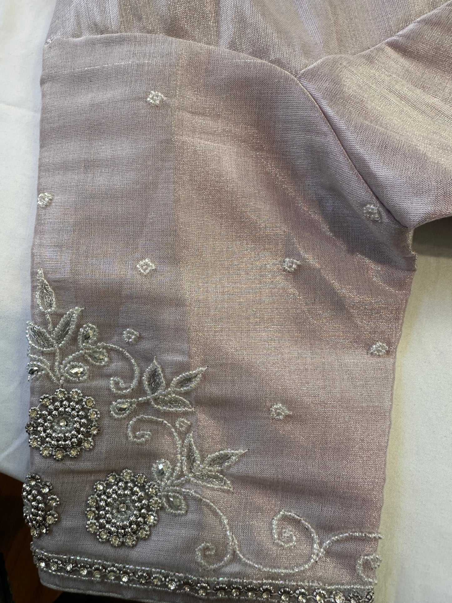 Light Pink Silver Maggam work blouse