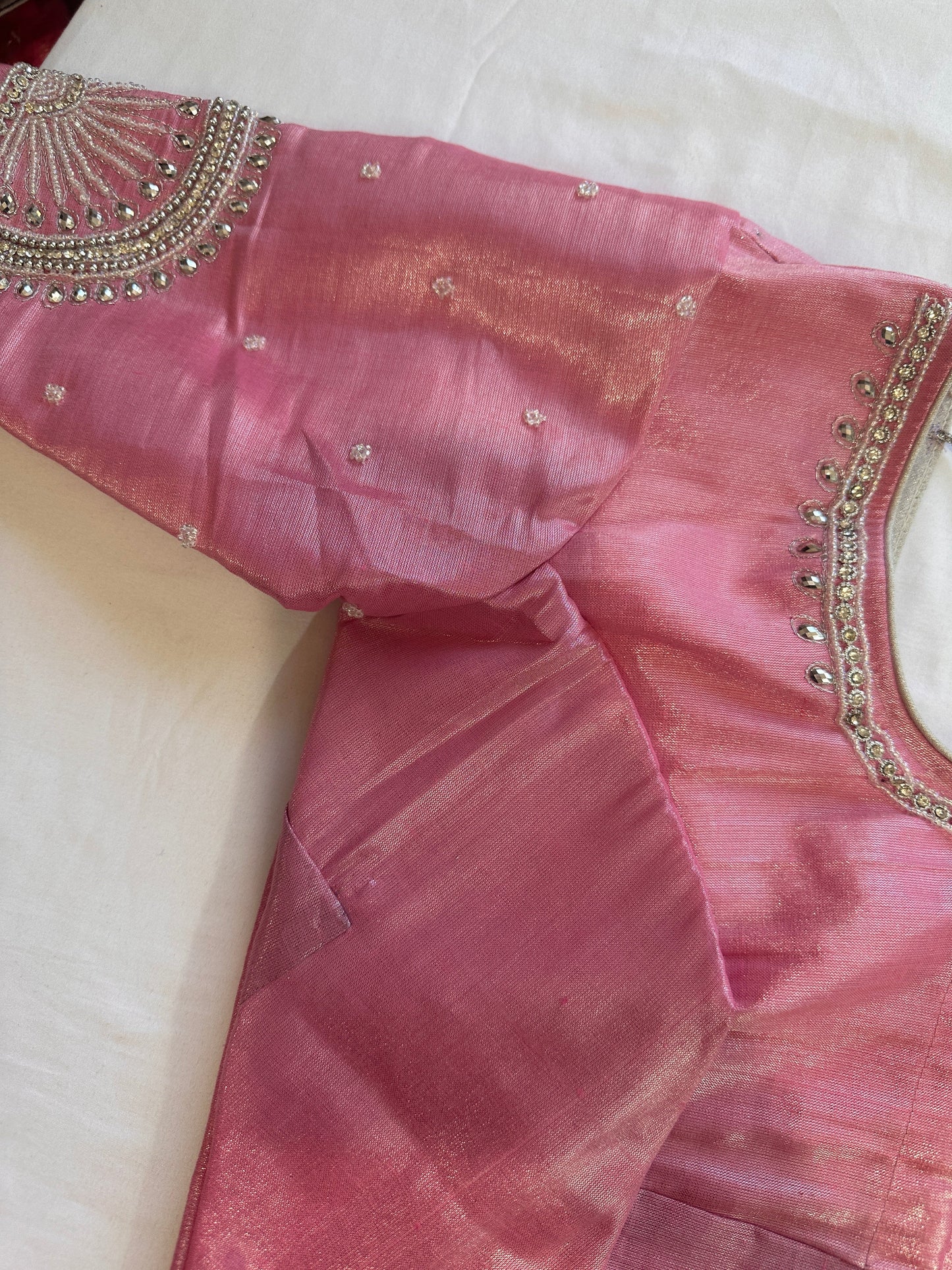Pink Silver Maggam work blouse