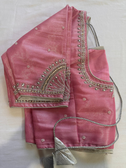 Pink Silver Maggam work blouse