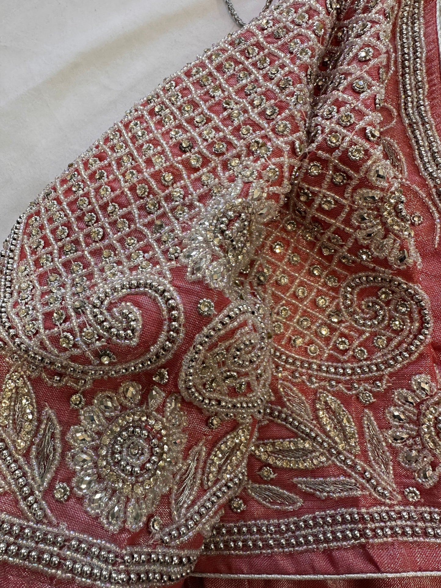 Pink Silver Maggam work blouse