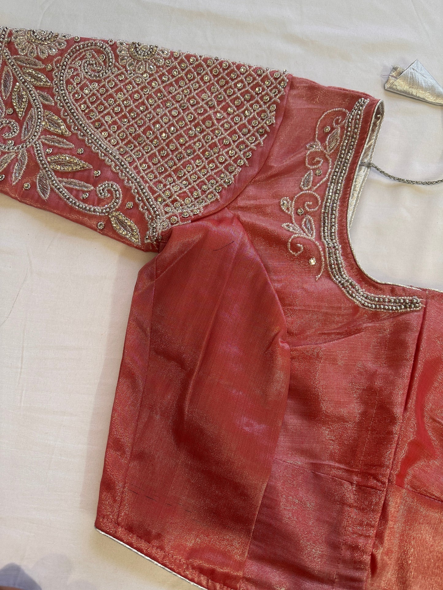 Pink Silver Maggam work blouse