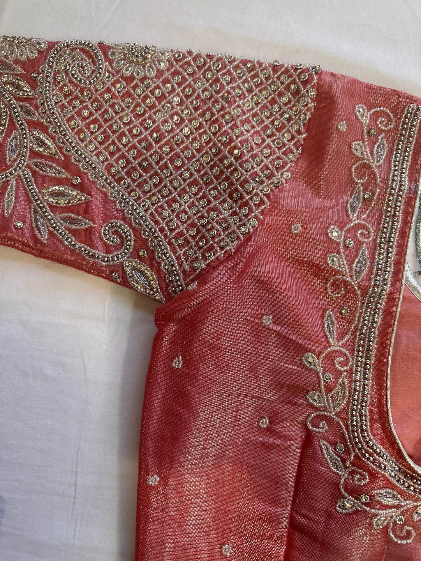 Pink Silver Maggam work blouse