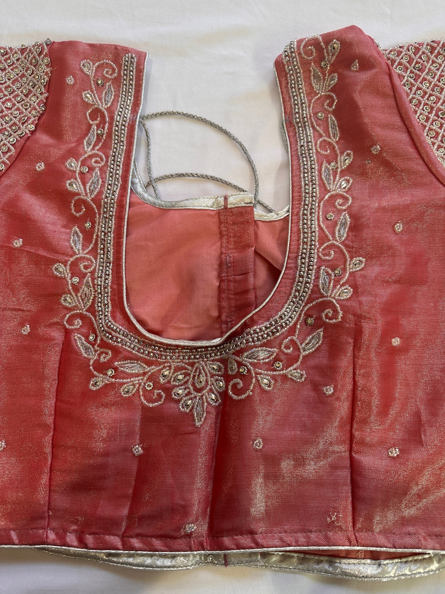 Pink Silver Maggam work blouse