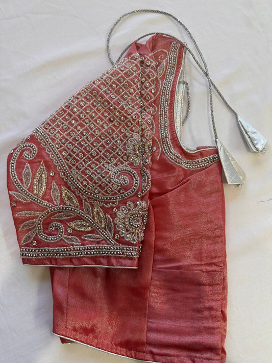 Pink Silver Maggam work blouse
