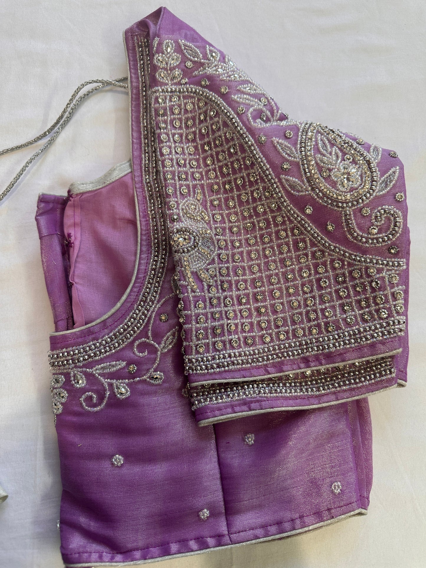 Purple Silver Maggam work blouse