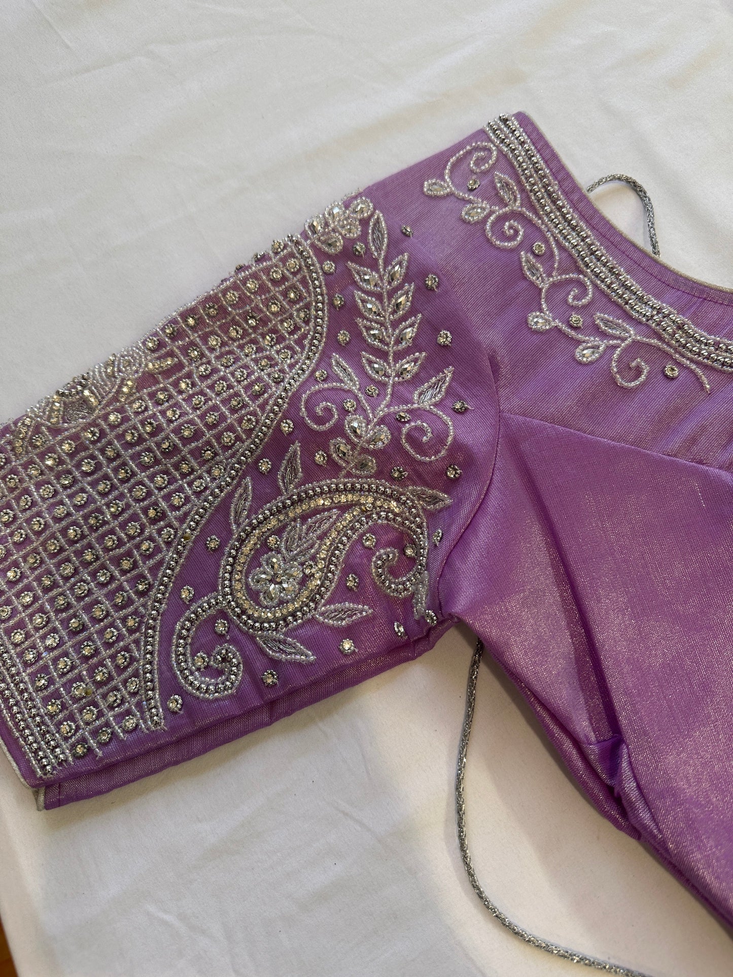 Purple Silver Maggam work blouse