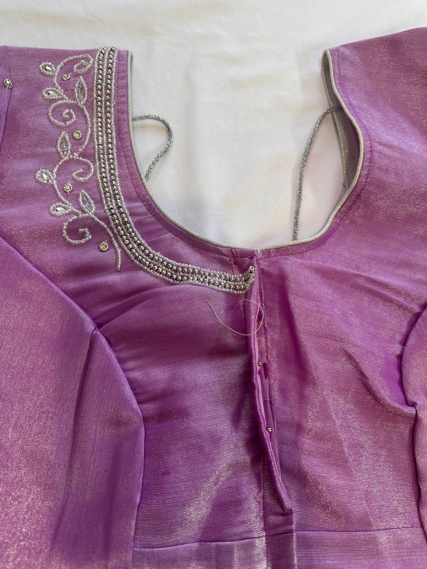 Purple Silver Maggam work blouse