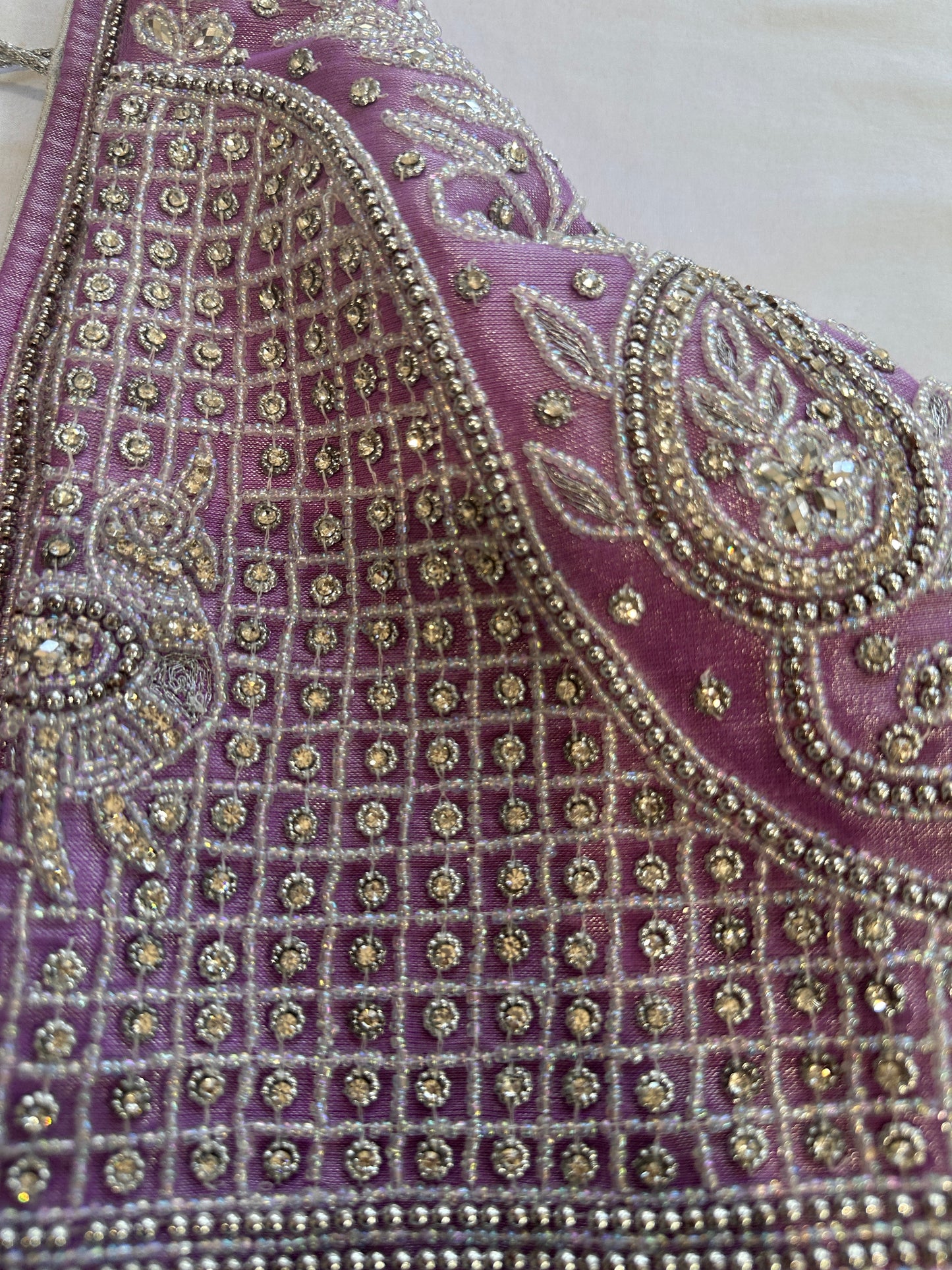 Purple Silver Maggam work blouse
