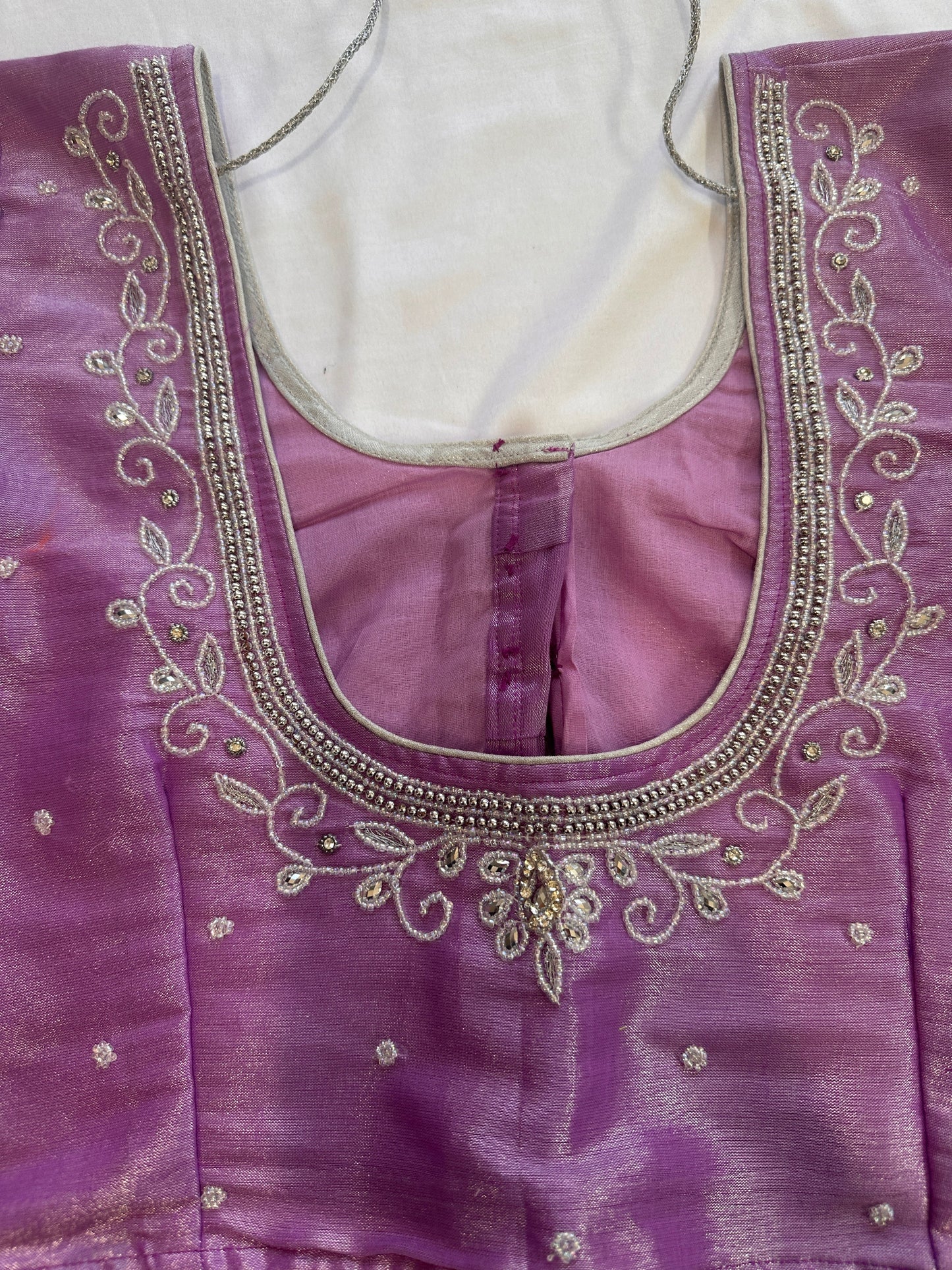 Purple Silver Maggam work blouse