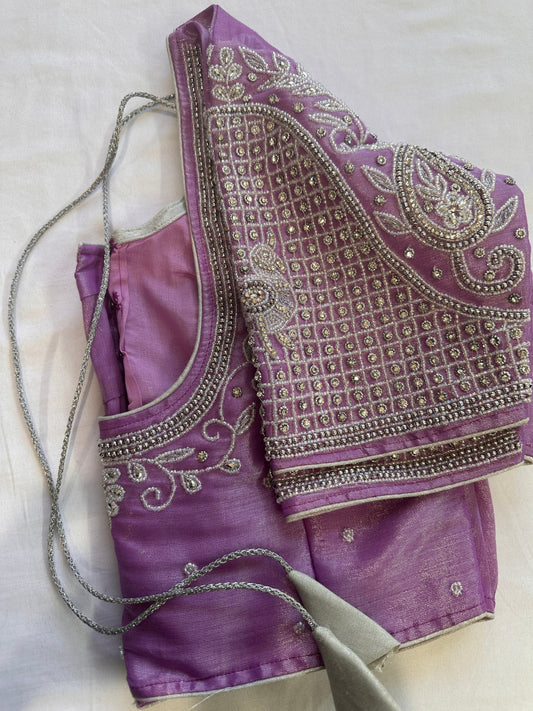 Purple Silver Maggam work blouse