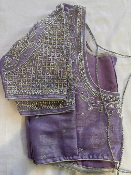 Lavender Silver Maggam work blouse