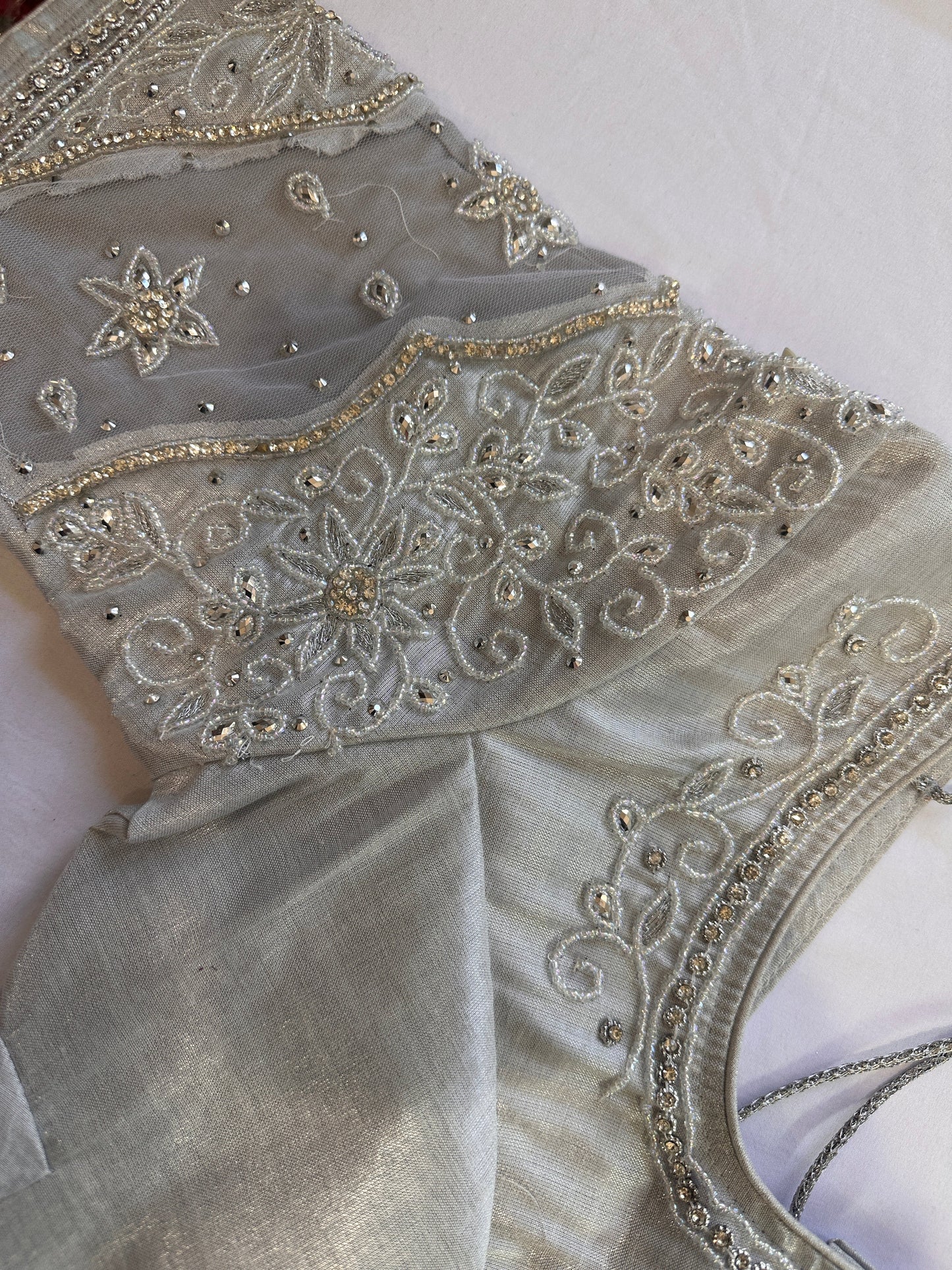 Silver Maggam work blouse