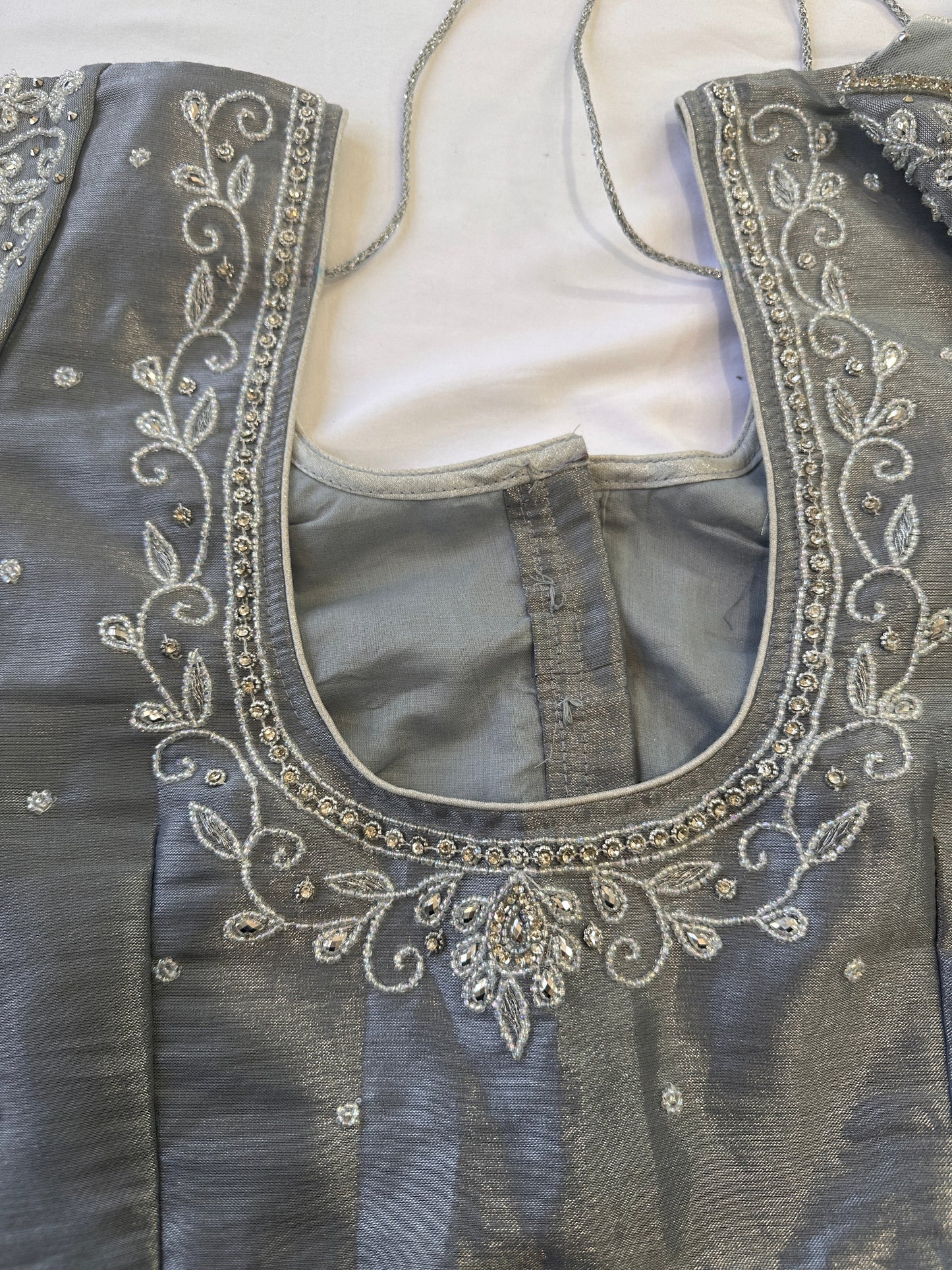 Ash Grey Silver Maggam work blouse