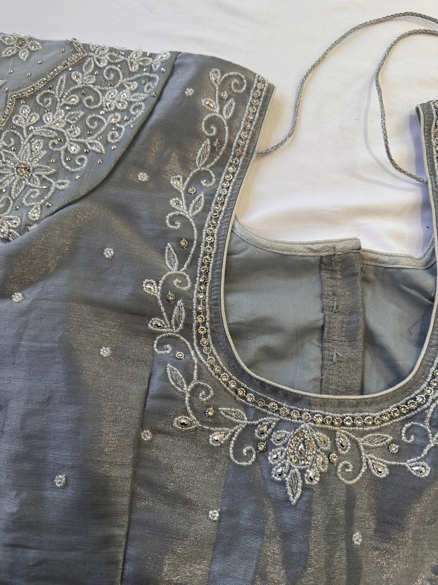 Ash Grey Silver Maggam work blouse