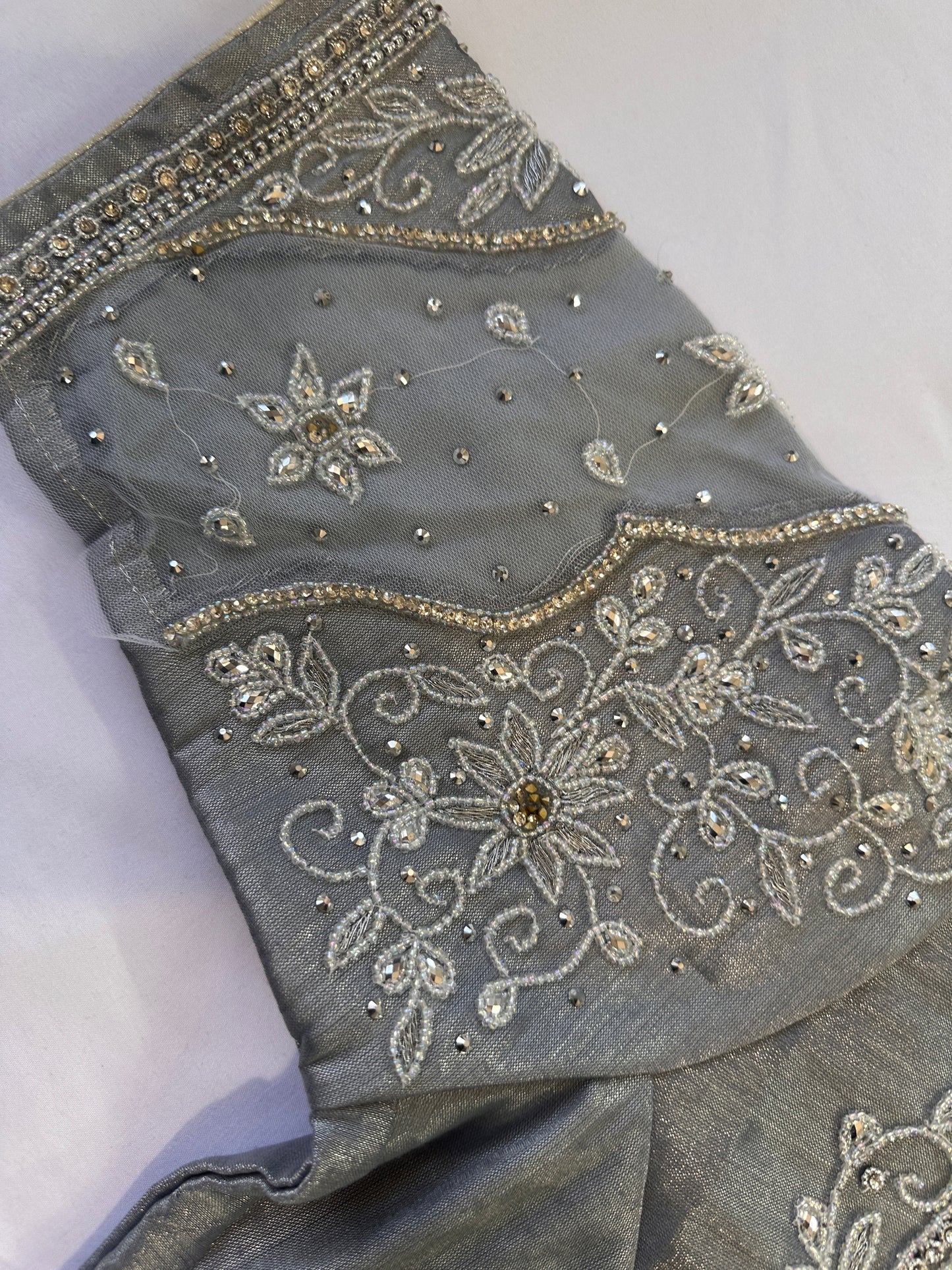 Ash Grey Silver Maggam work blouse