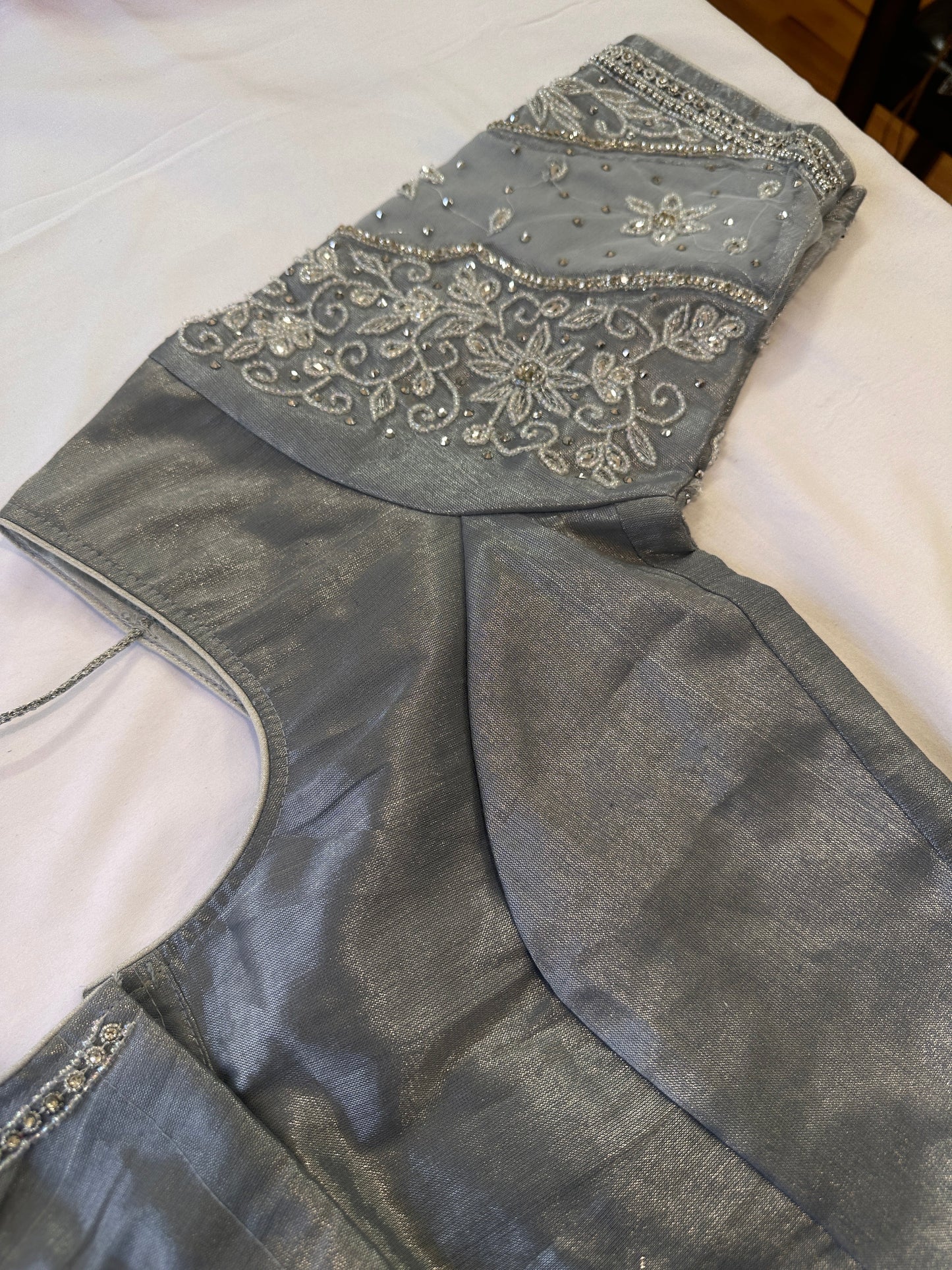 Ash Grey Silver Maggam work blouse