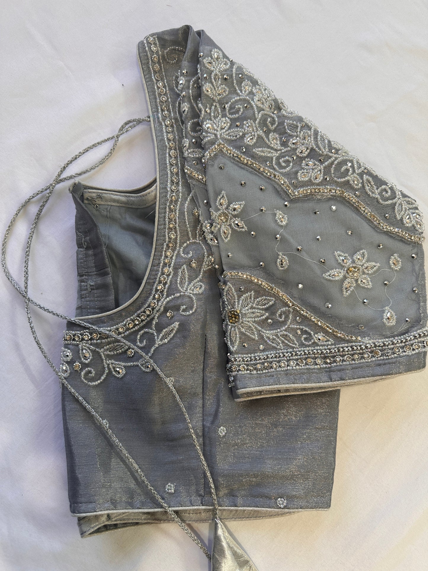 Ash Grey Silver Maggam work blouse