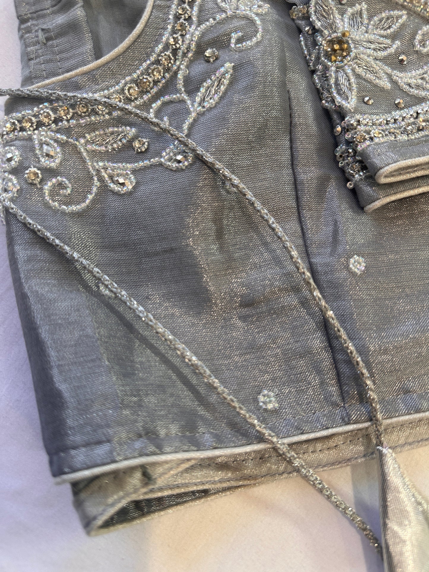 Ash Grey Silver Maggam work blouse