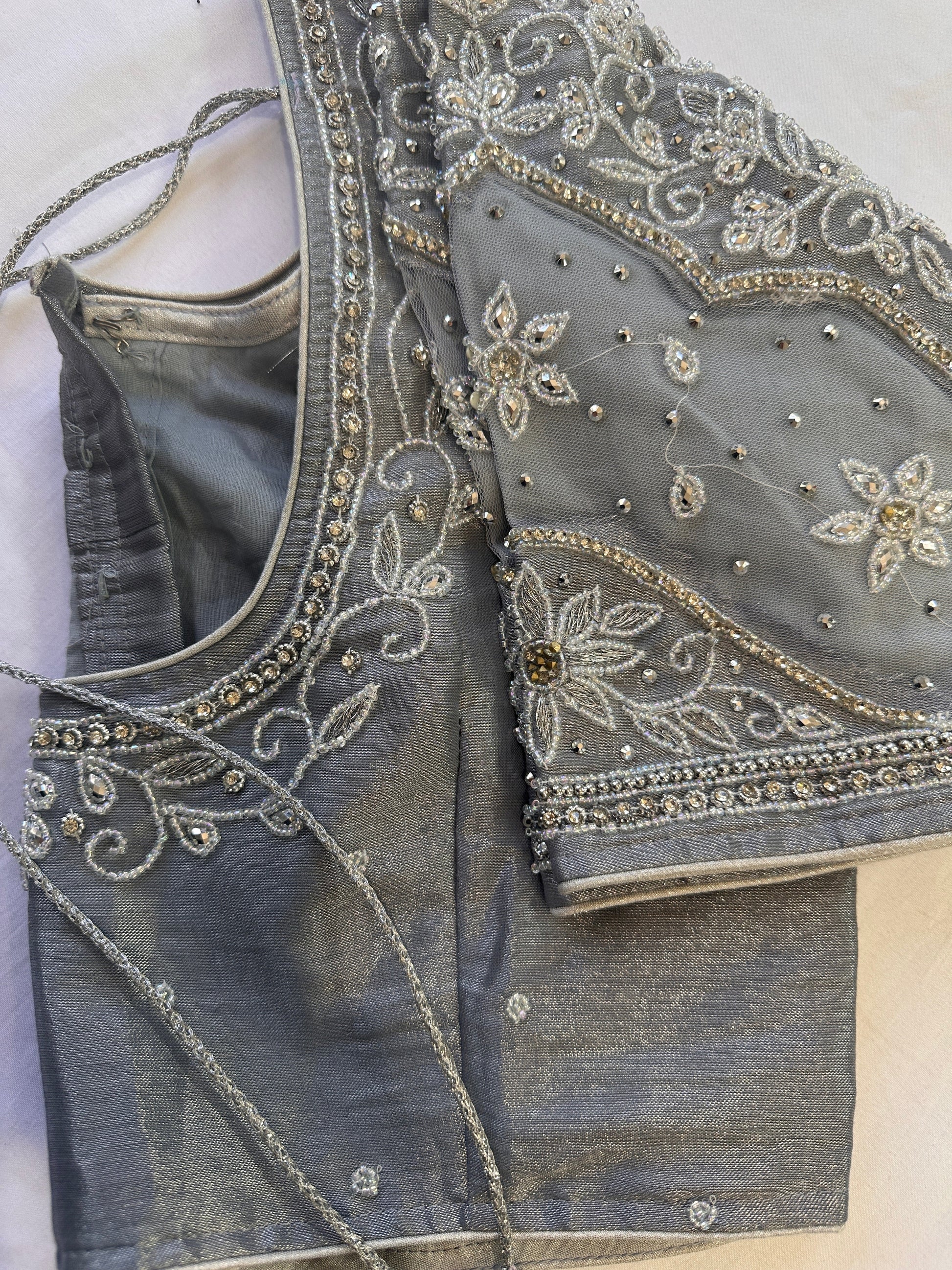 Ash Grey Silver Maggam work blouse