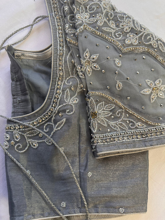 Ash Grey Silver Maggam work blouse