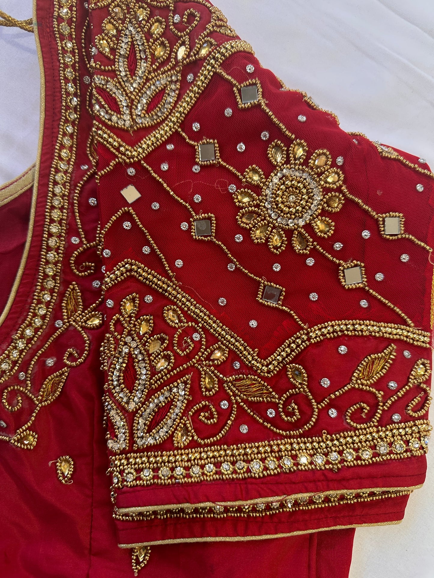 Marron Red Golden Maggam work blouse