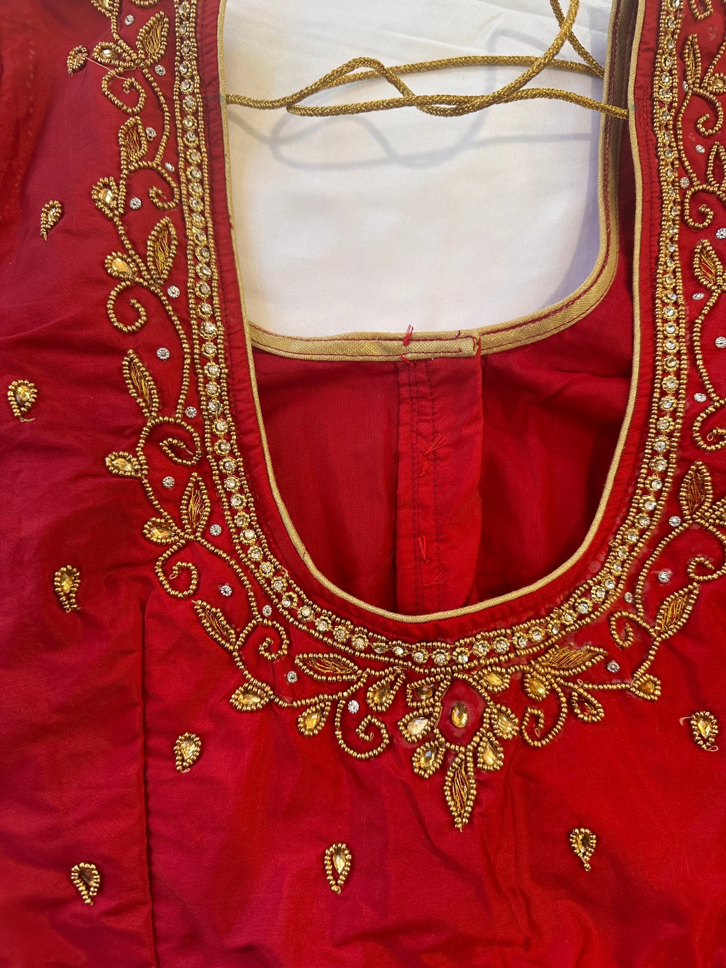 Marron Red Golden Maggam work blouse