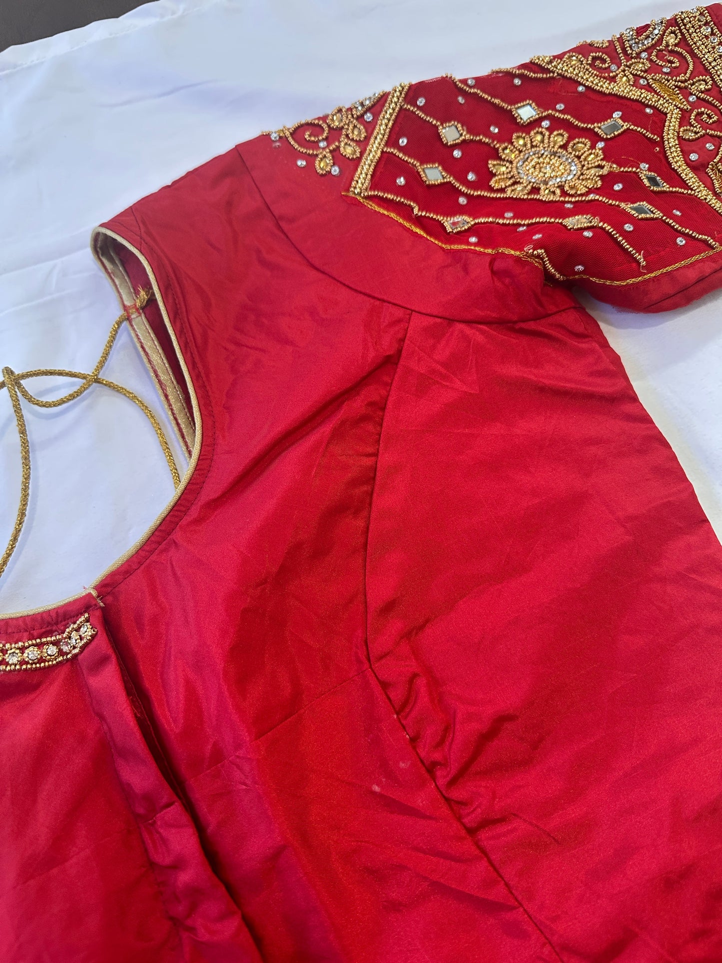 Marron Red Golden Maggam work blouse