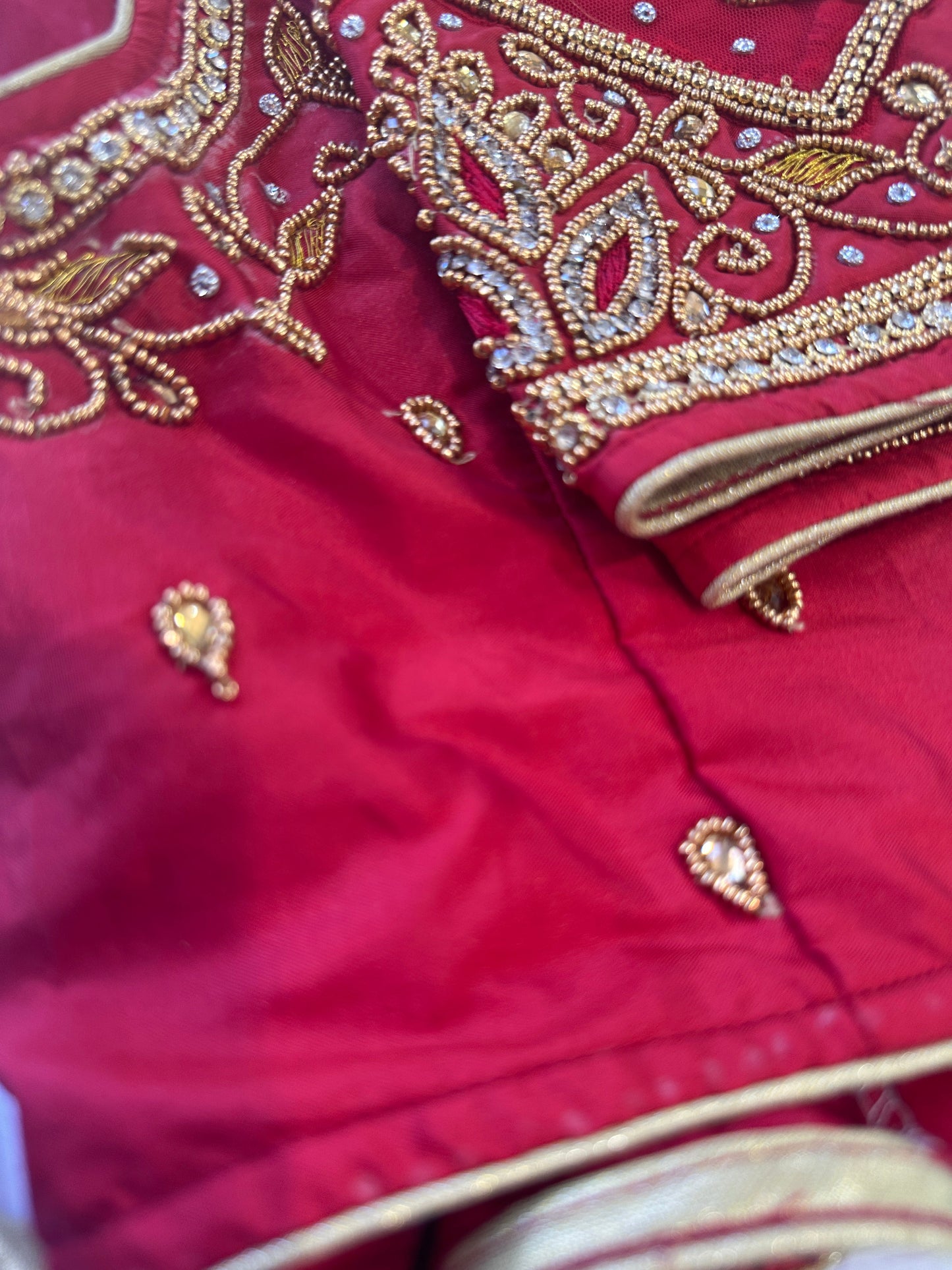 Marron Red Golden Maggam work blouse