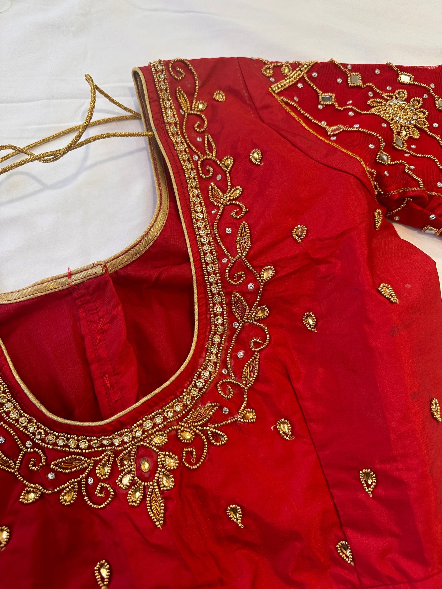 Marron Red Golden Maggam work blouse