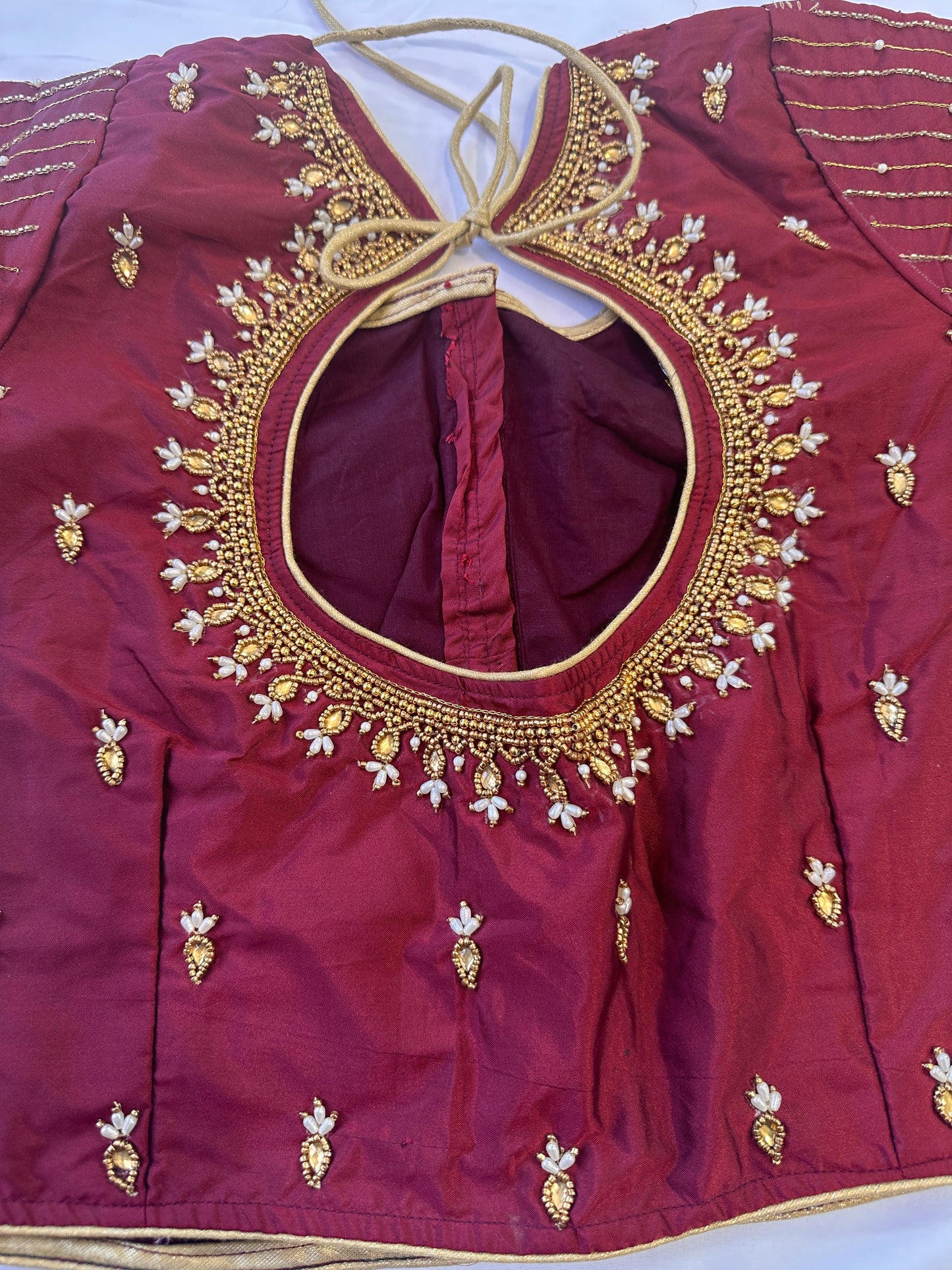 Marron Red Maggam work blouse