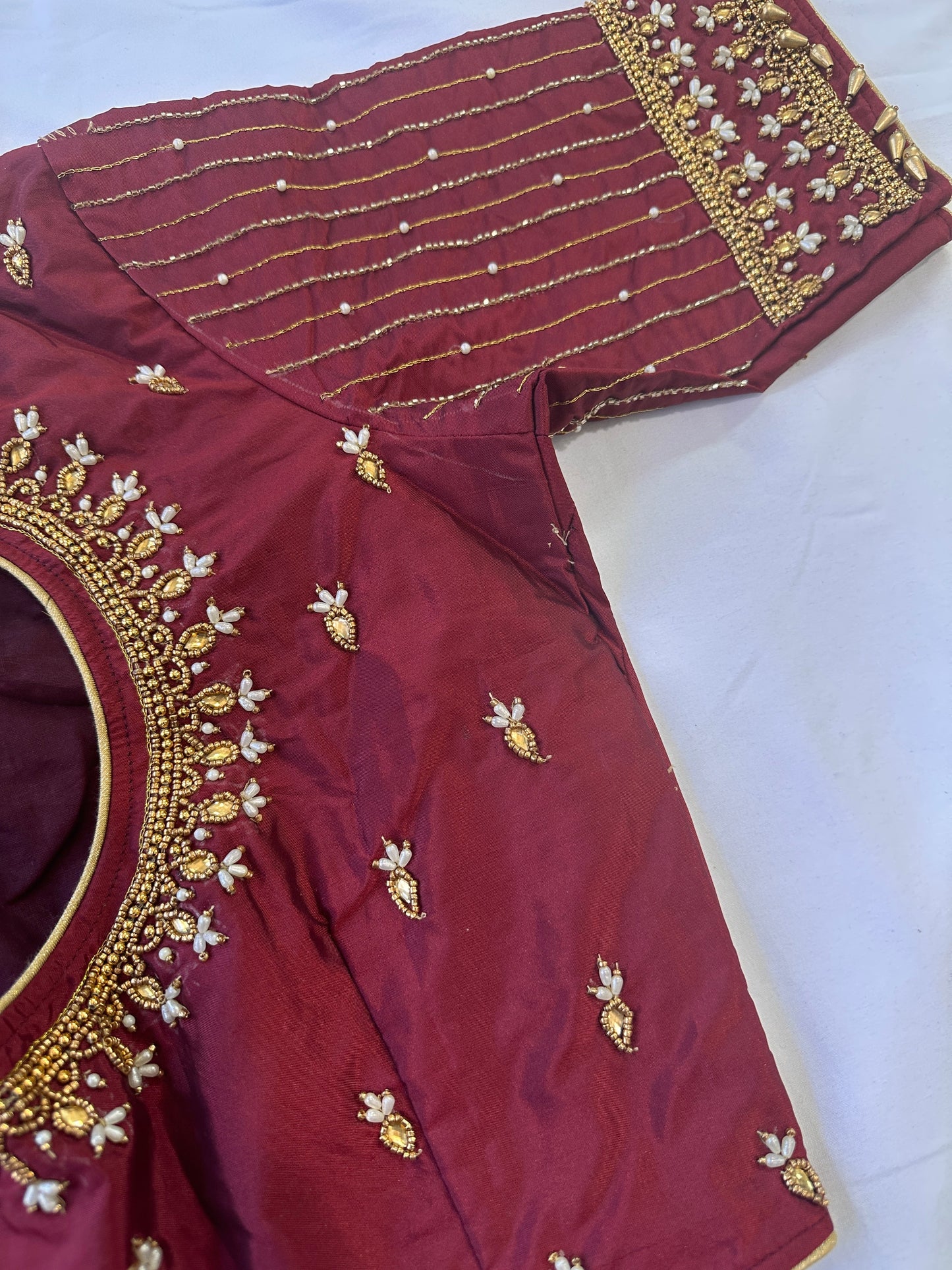 Marron Red Maggam work blouse