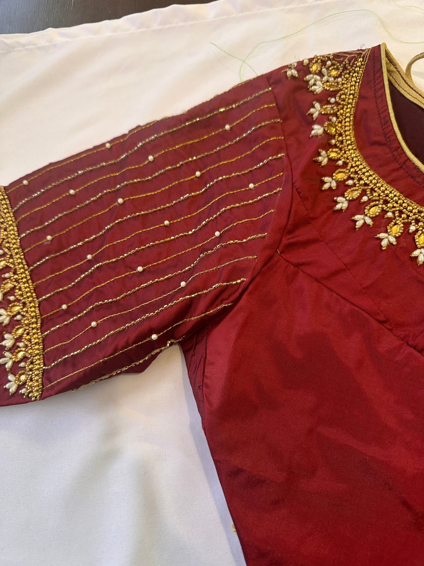 Marron Red Maggam work blouse