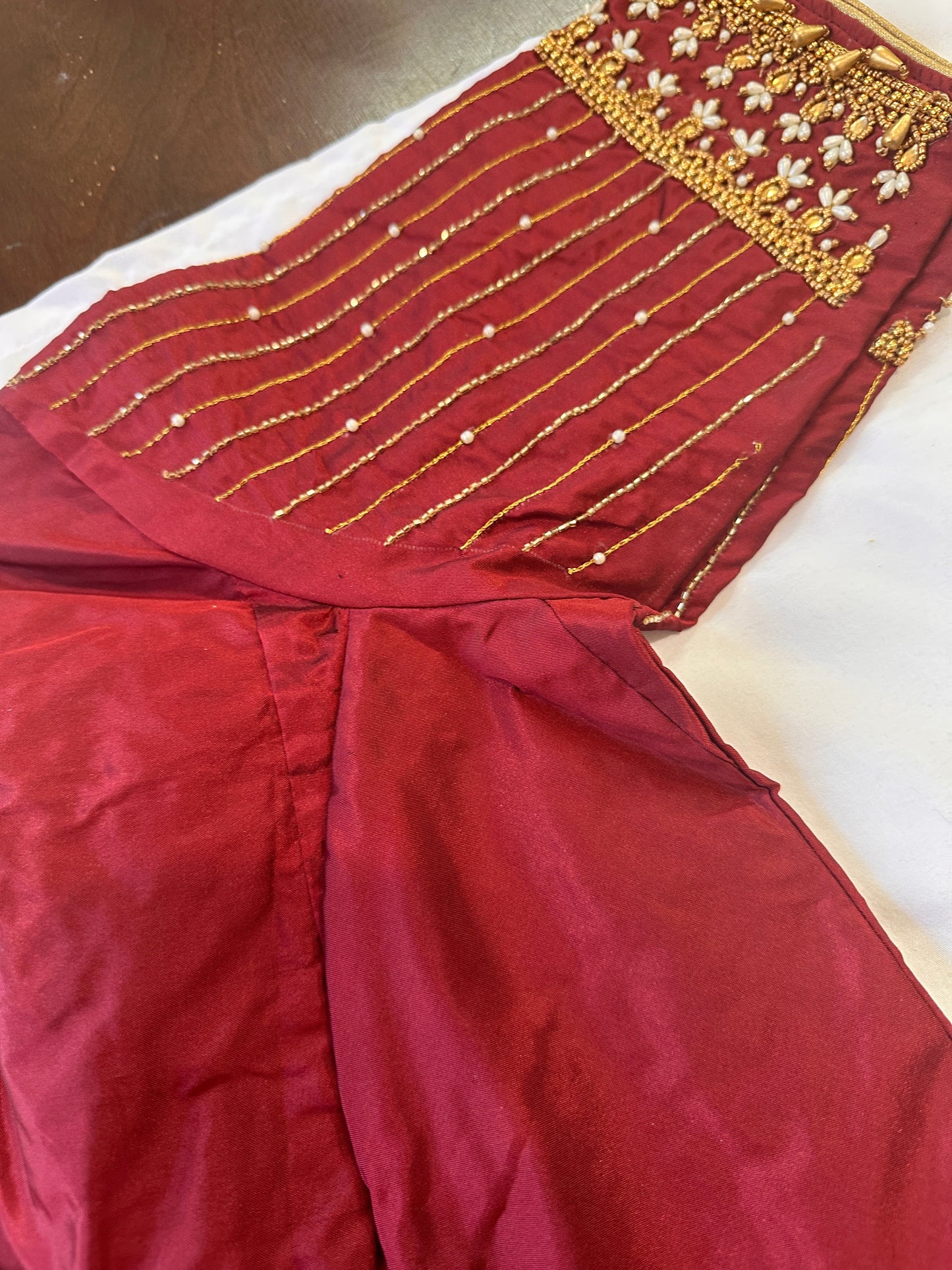 Marron Red Maggam work blouse