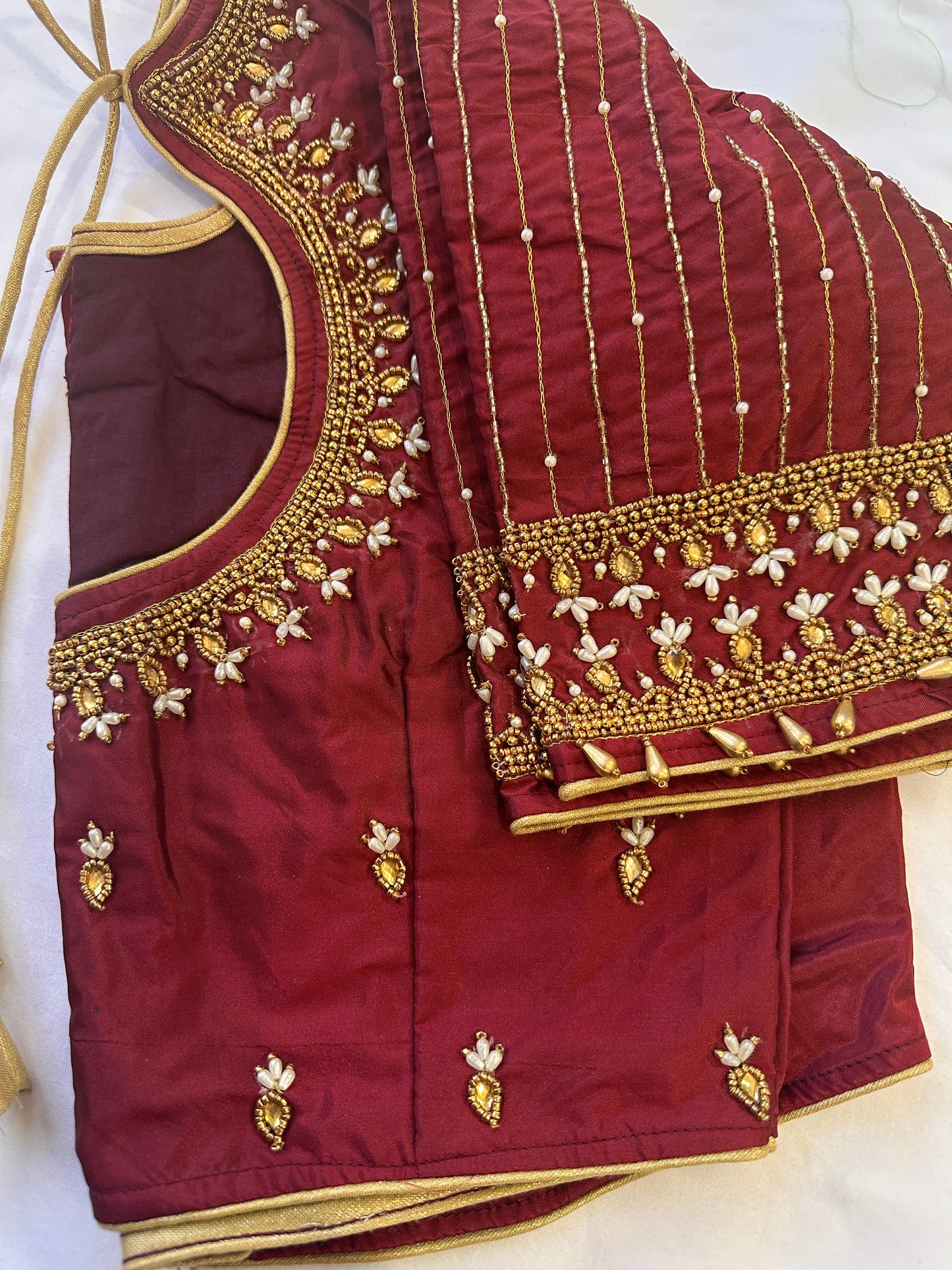 Marron Red Maggam work blouse